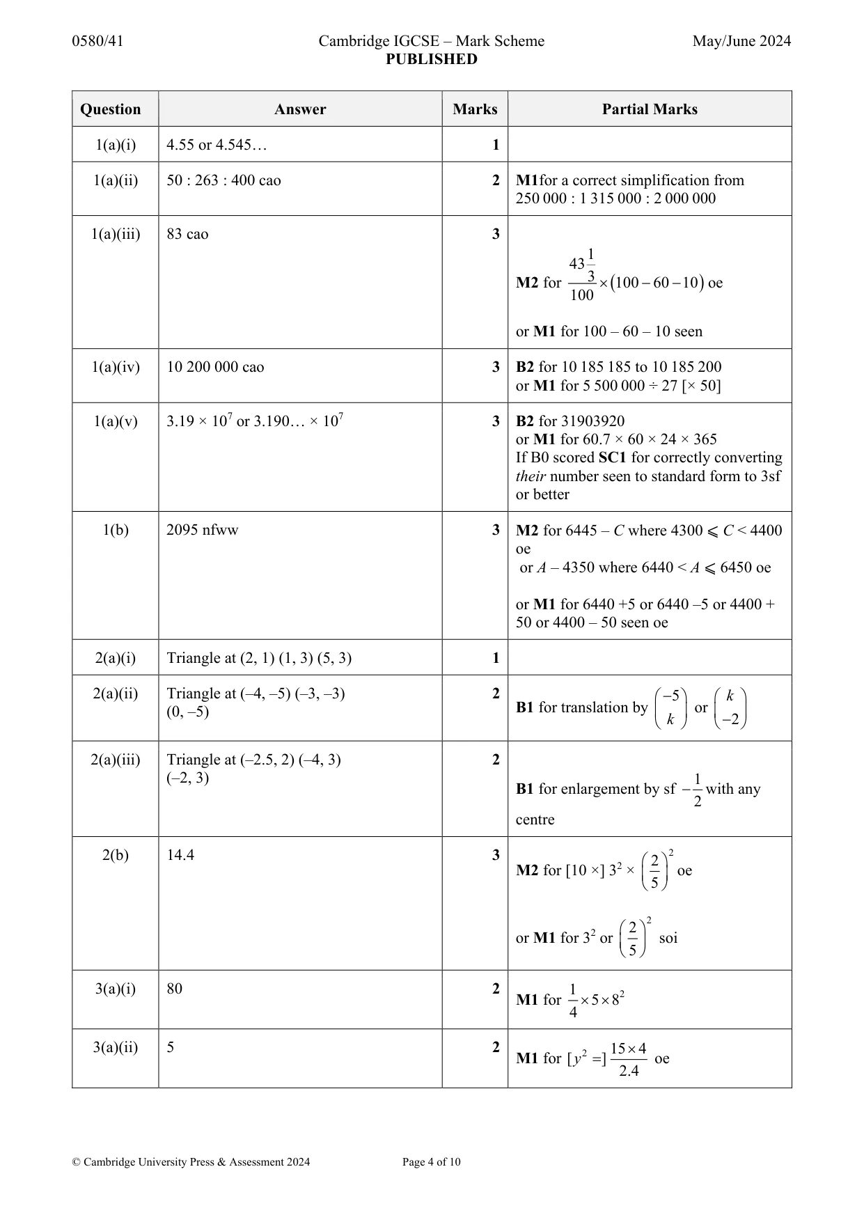 Mark scheme, page 4 of 10