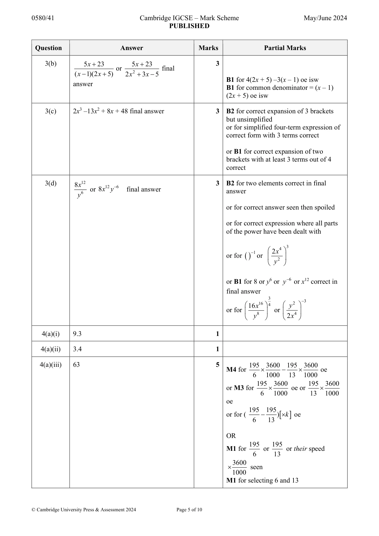 Mark scheme, page 5 of 10