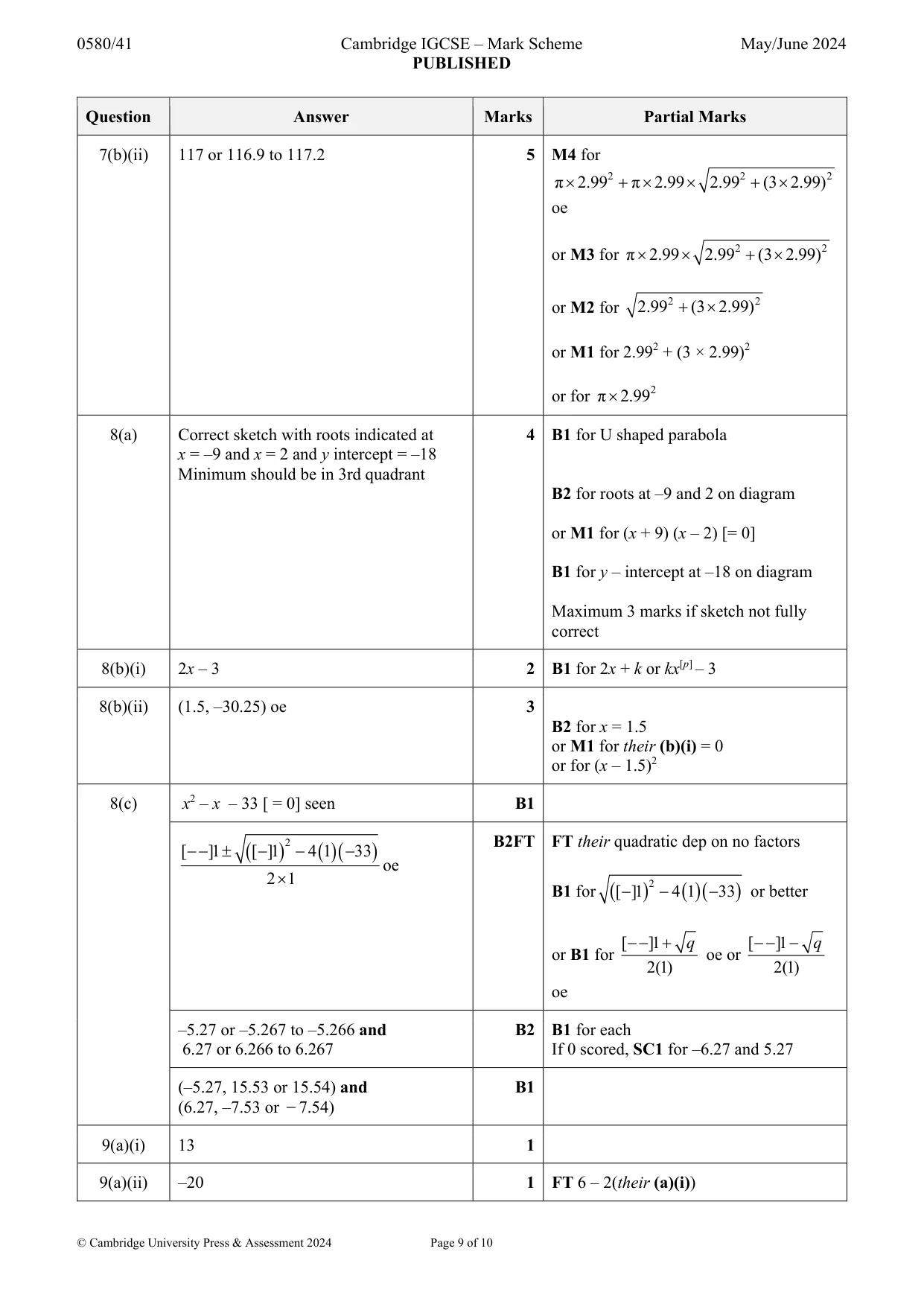 Mark scheme, page 9 of 10