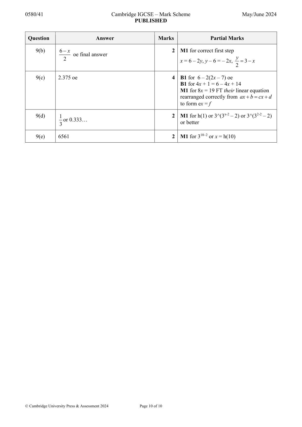 Mark scheme, page 10 of 10