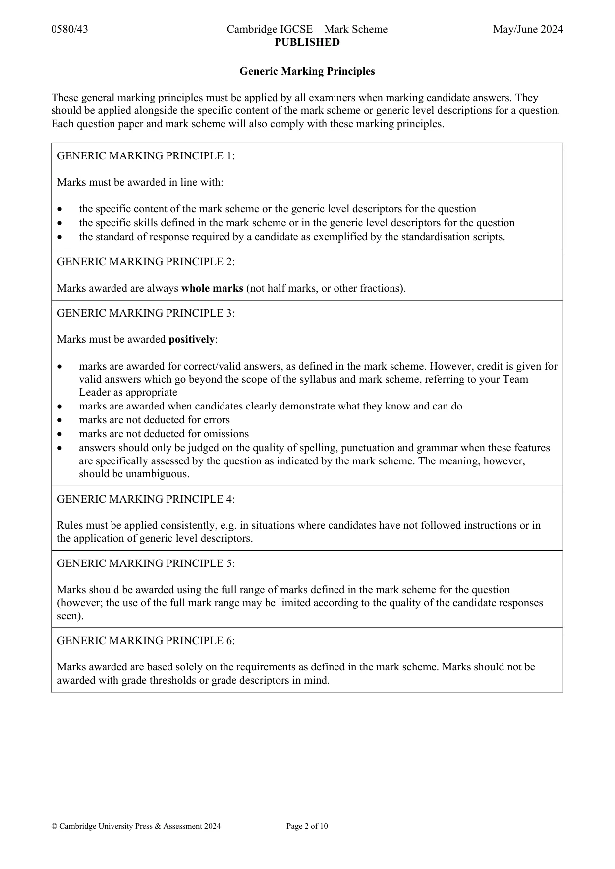Mark scheme, page 2 of 10