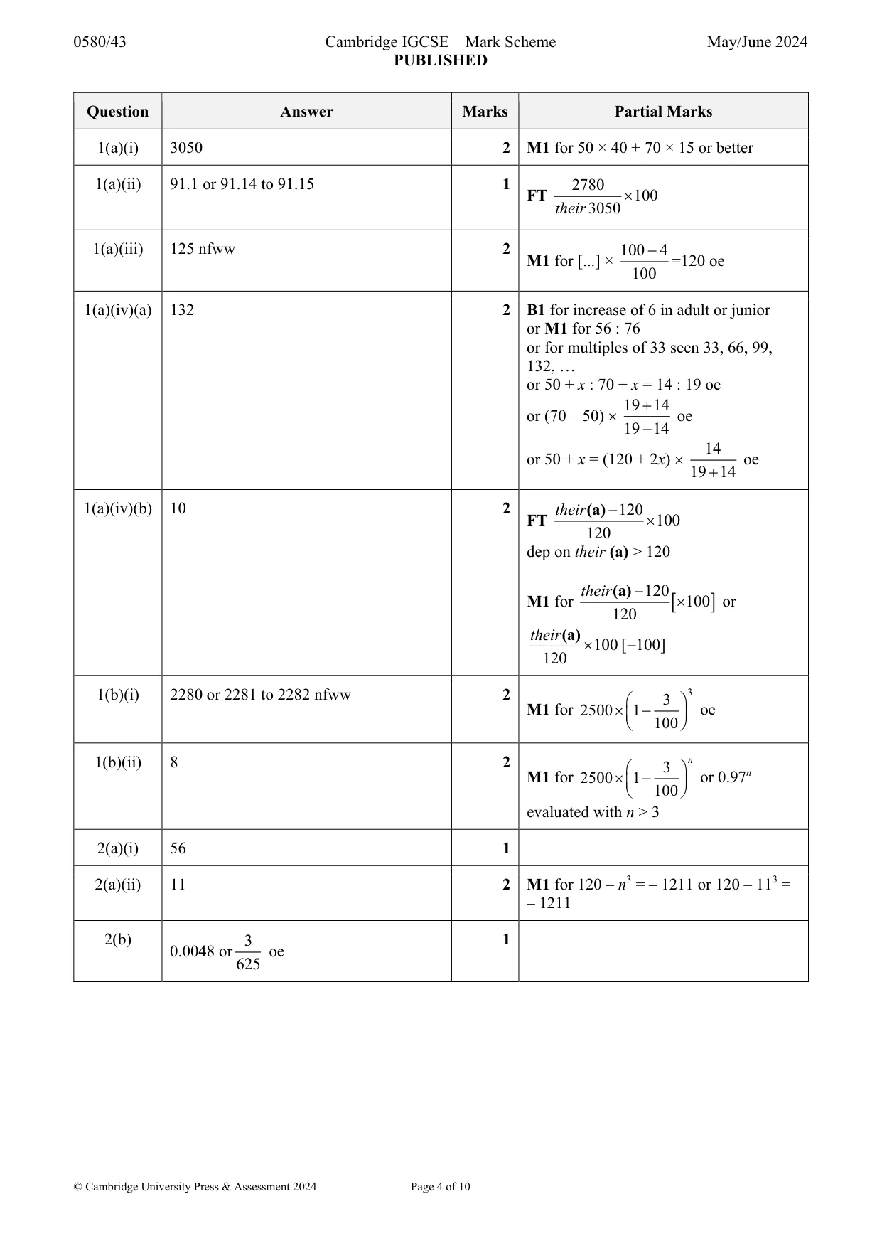 Mark scheme, page 4 of 10