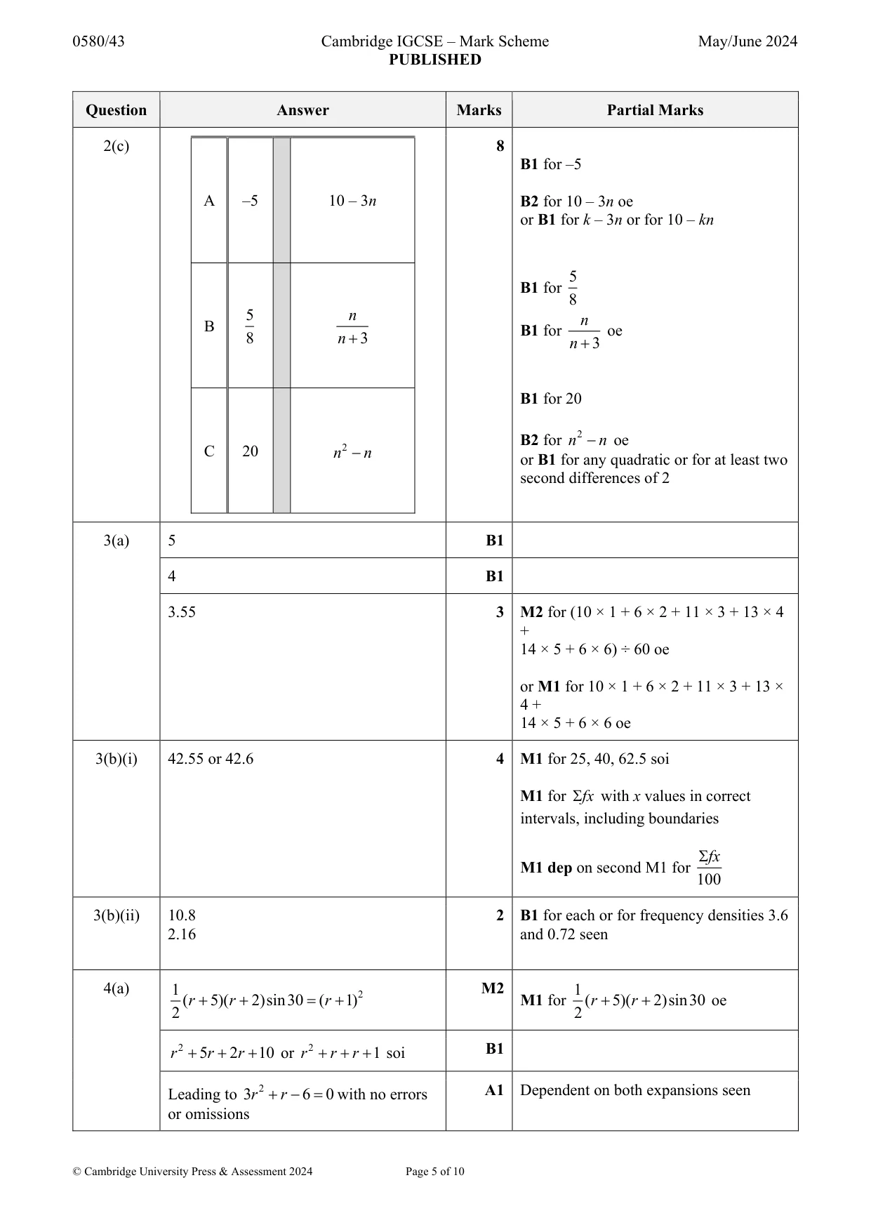 Mark scheme, page 5 of 10