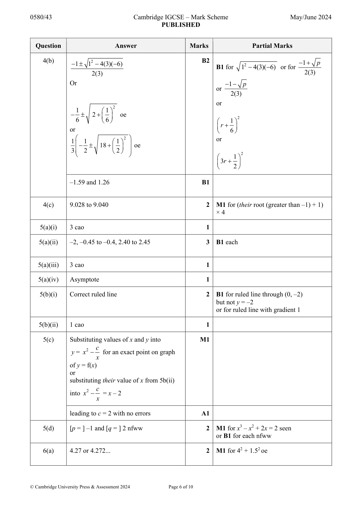 Mark scheme, page 6 of 10