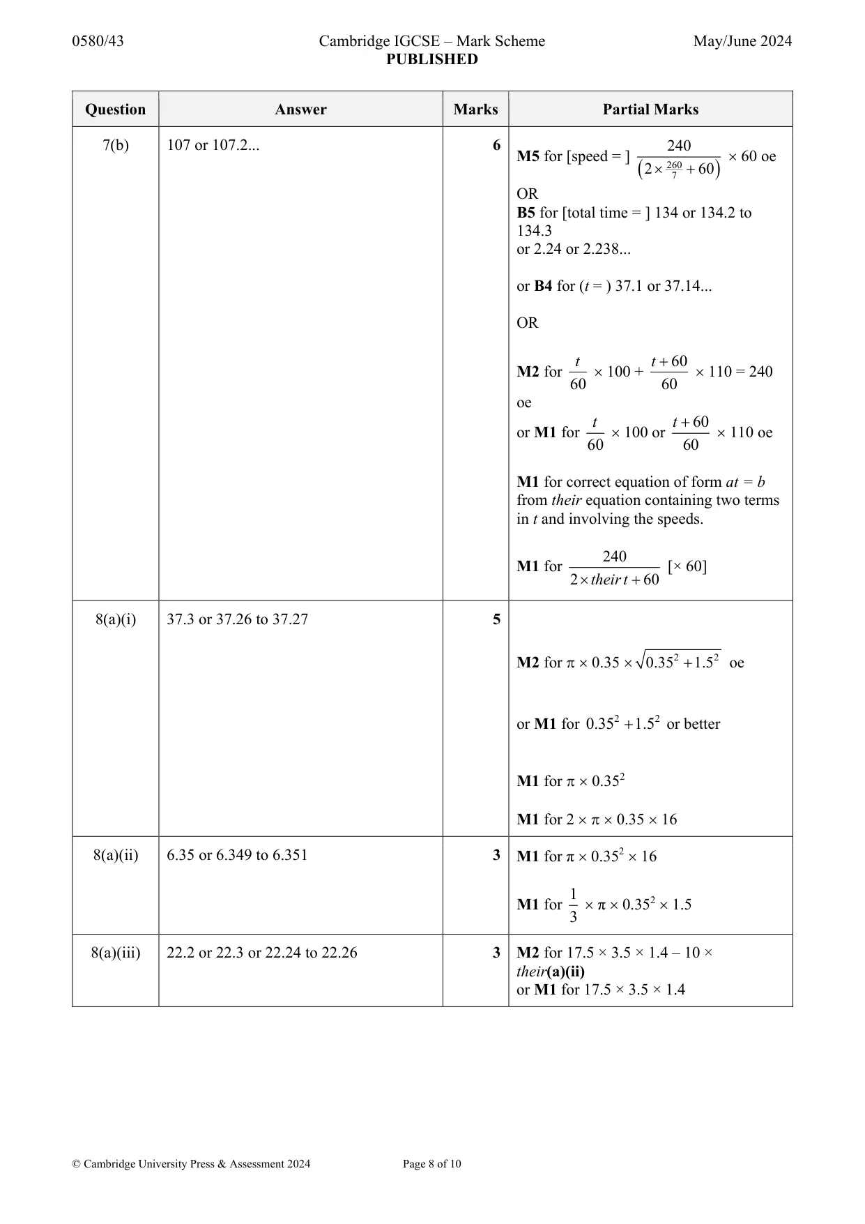 Mark scheme, page 8 of 10