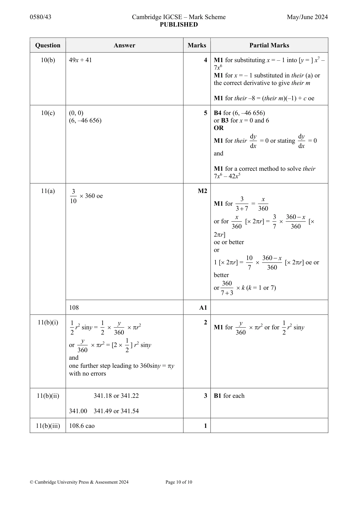 Mark scheme, page 10 of 10