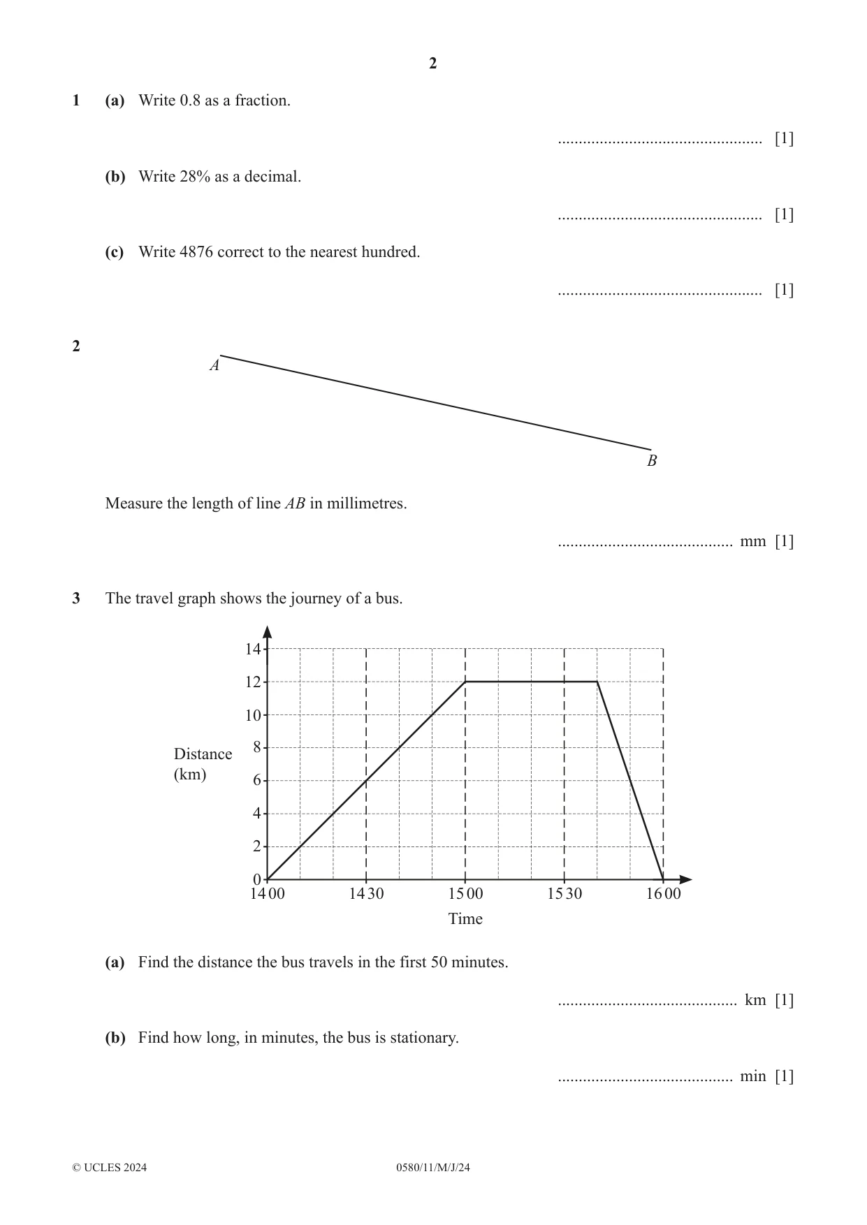 Cambridge IGCSE Mathematics 0580 2024 May/June Paper 1 · Variant 1 question paper, page 2 of 12