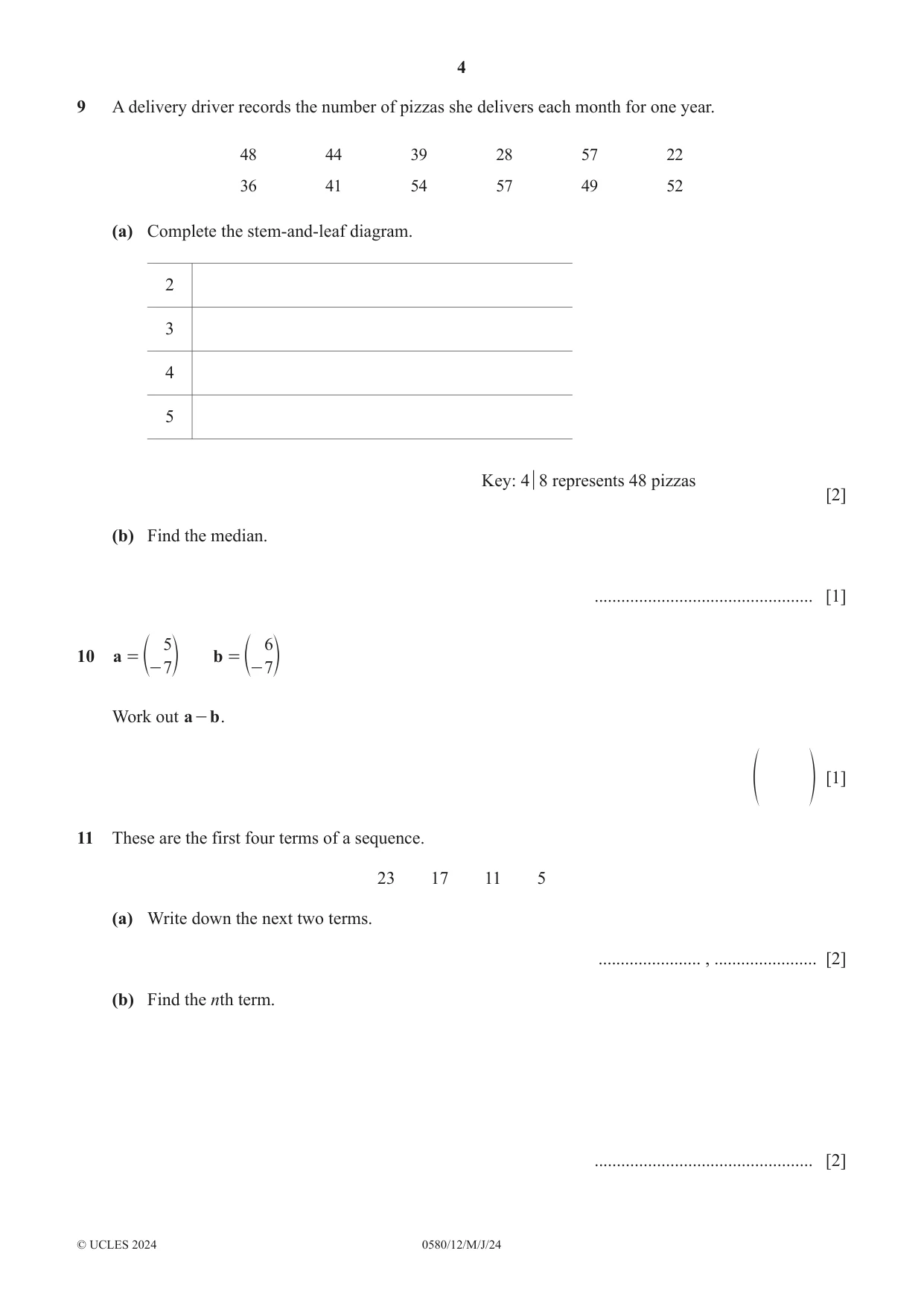 Cambridge IGCSE Mathematics 0580 2024 May/June Paper 1 · Variant 2 question paper, page 4 of 8