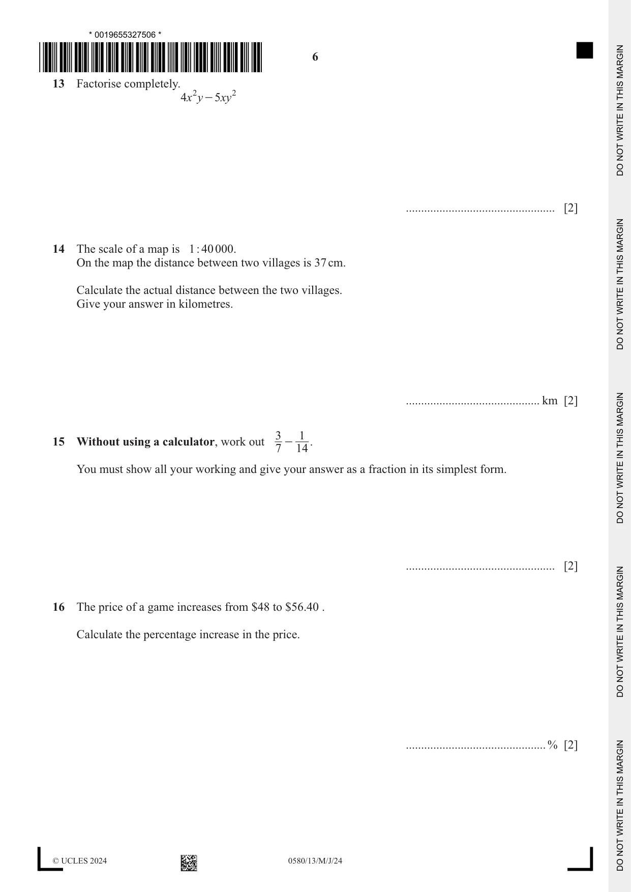 Cambridge IGCSE Mathematics 0580 2024 May/June Paper 1 · Variant 3 question paper, page 6 of 12