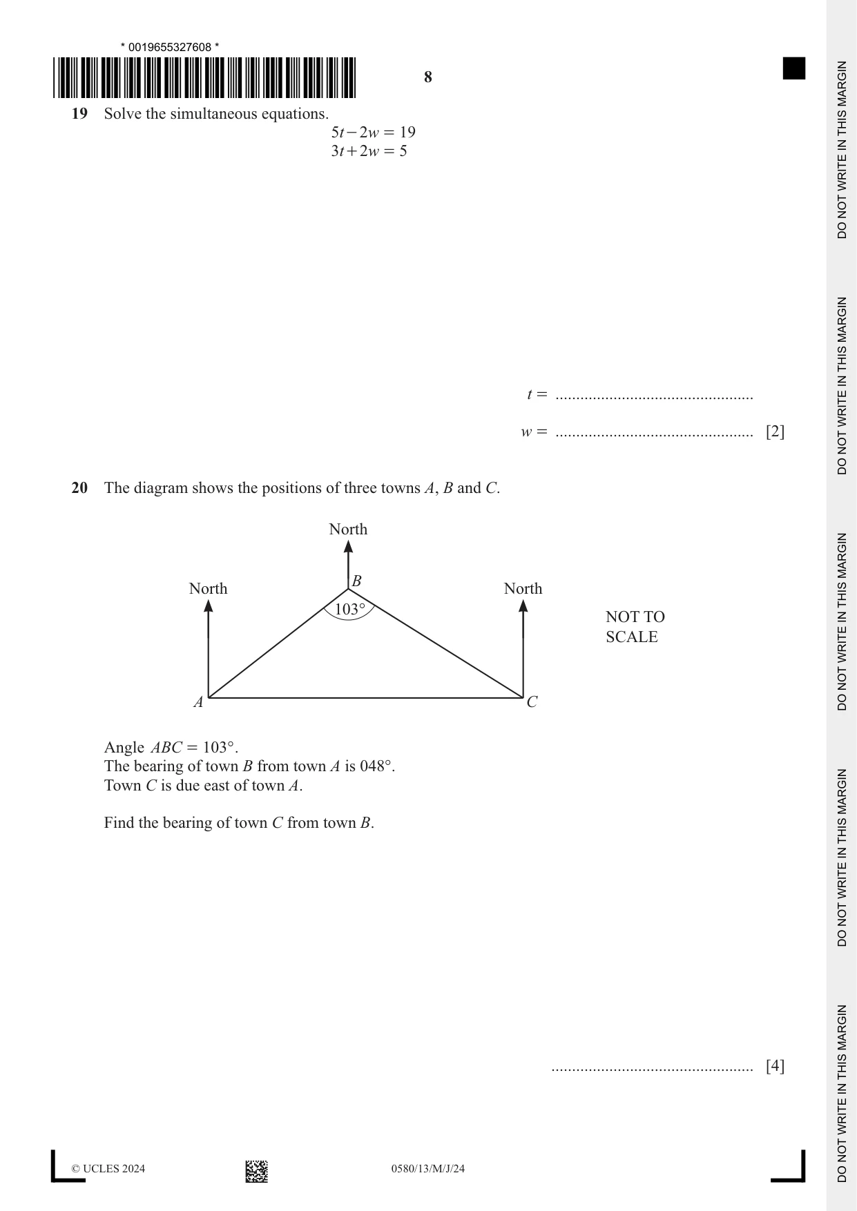 Cambridge IGCSE Mathematics 0580 2024 May/June Paper 1 · Variant 3 question paper, page 8 of 12