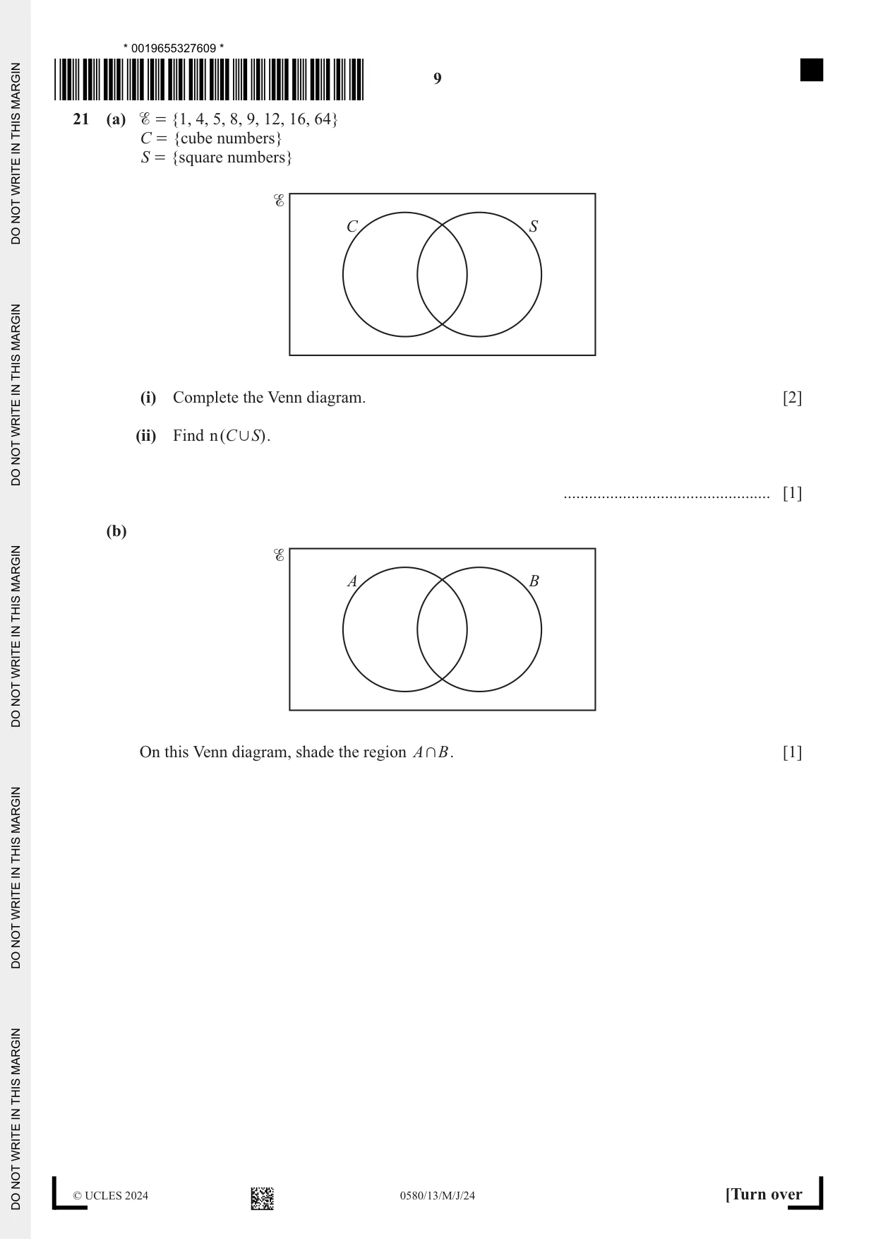 Cambridge IGCSE Mathematics 0580 2024 May/June Paper 1 · Variant 3 question paper, page 9 of 12