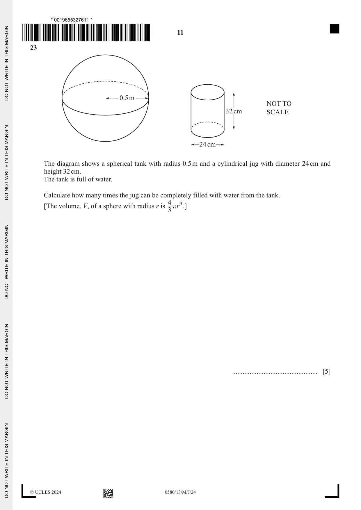 Cambridge IGCSE Mathematics 0580 2024 May/June Paper 1 · Variant 3 question paper, page 11 of 12