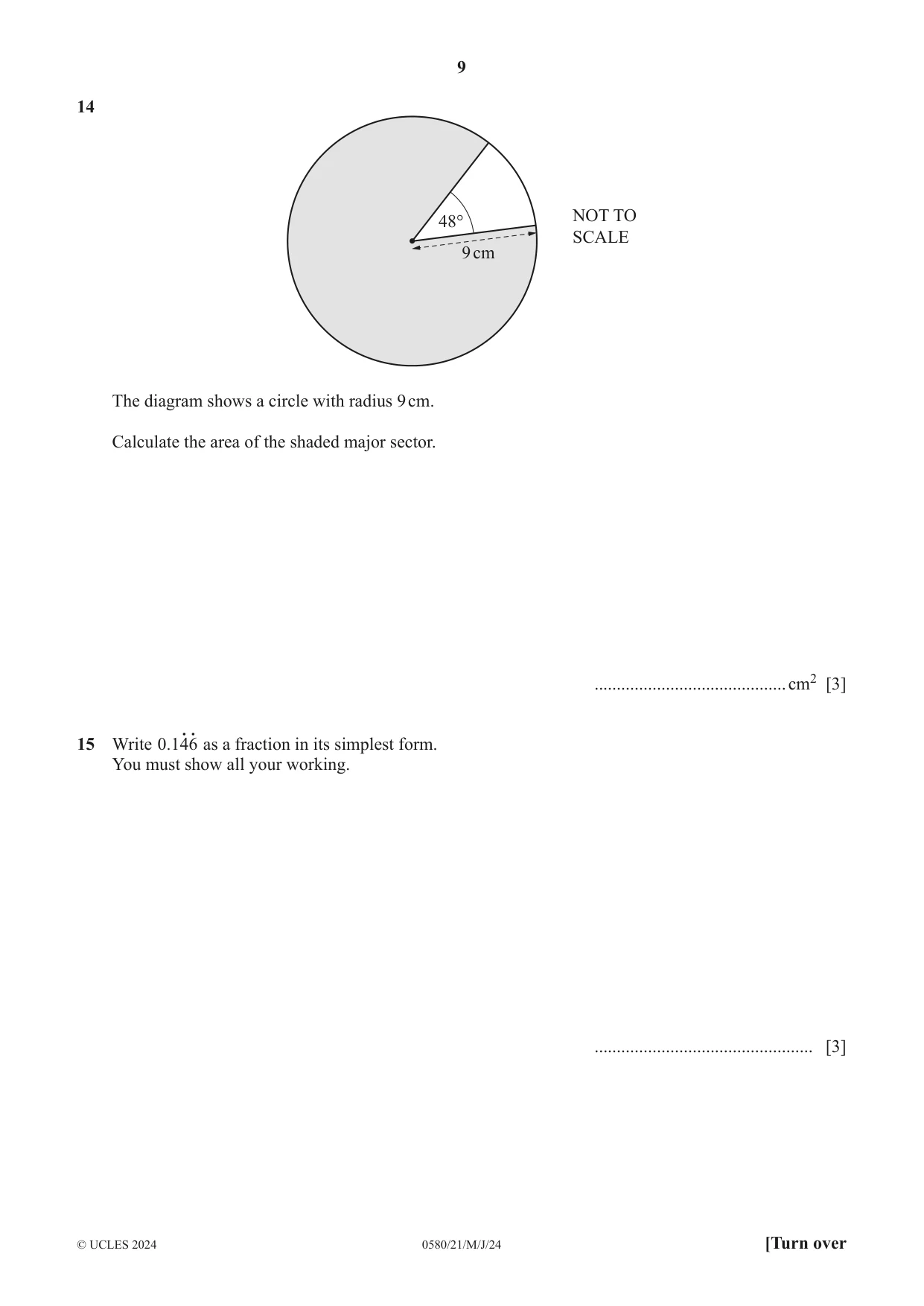 Cambridge IGCSE Mathematics 0580 2024 May/June Paper 2 · Variant 1 question paper, page 9 of 16