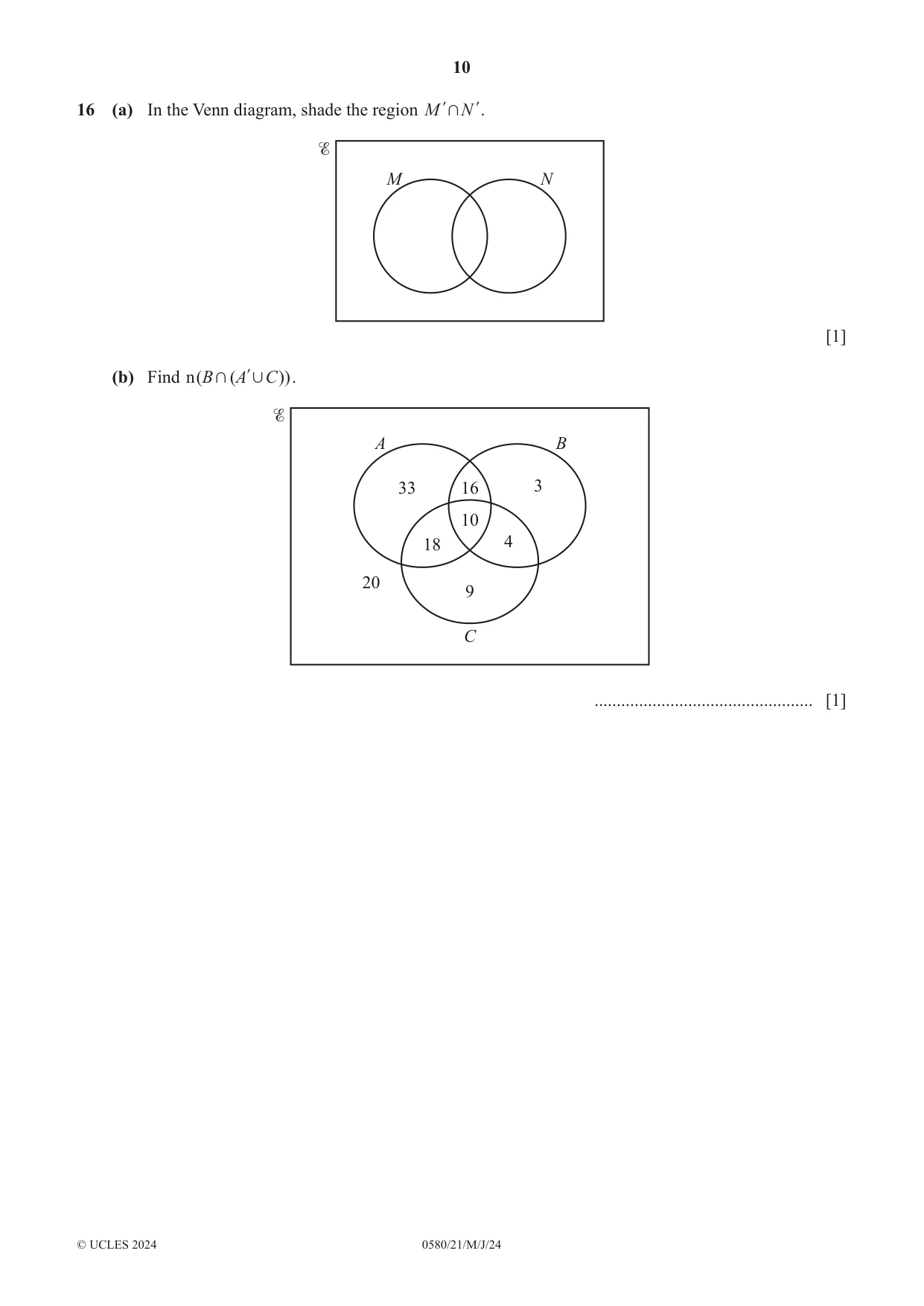 Cambridge IGCSE Mathematics 0580 2024 May/June Paper 2 · Variant 1 question paper, page 10 of 16