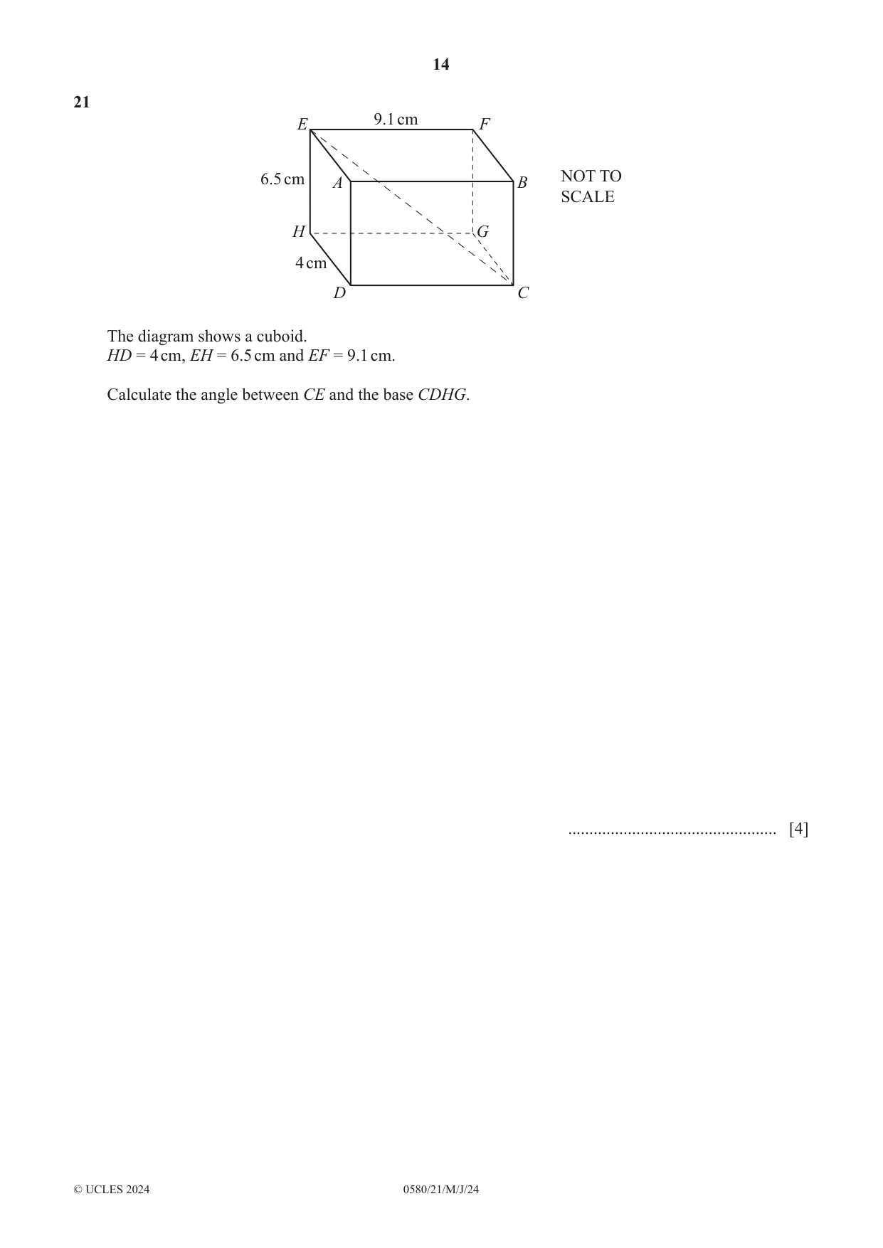 Cambridge IGCSE Mathematics 0580 2024 May/June Paper 2 · Variant 1 question paper, page 14 of 16