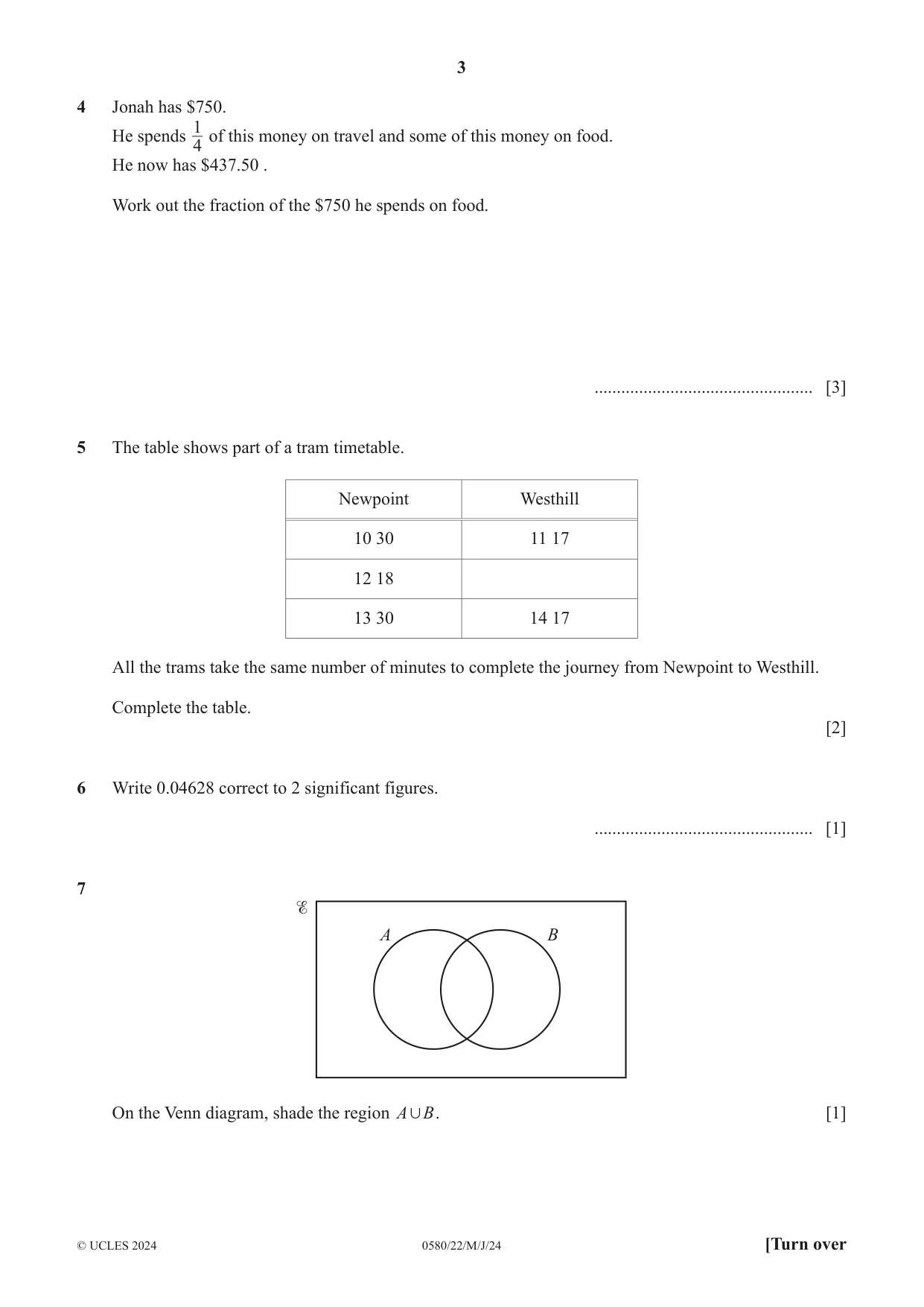 Cambridge IGCSE Mathematics 0580 2024 May/June Paper 2 · Variant 2 question paper, page 3 of 12