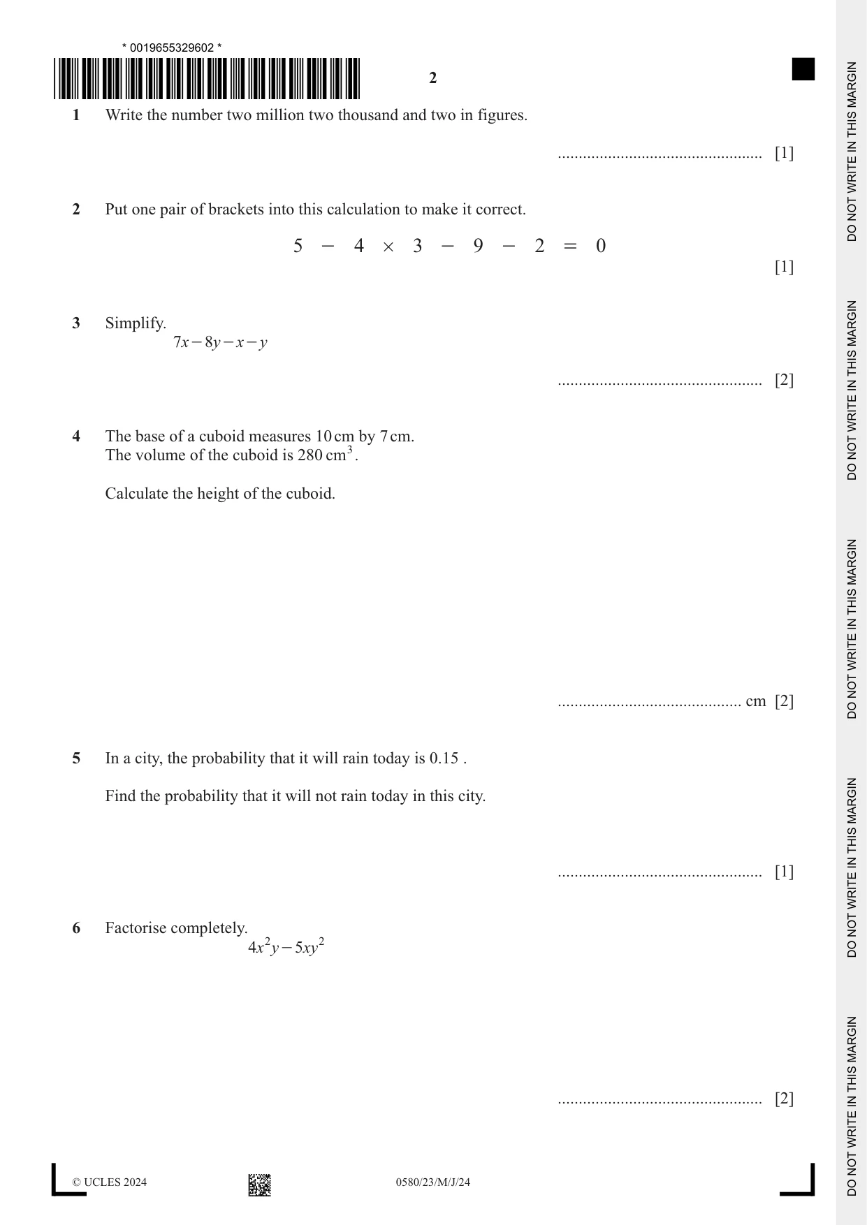 Cambridge IGCSE Mathematics 0580 2024 May/June Paper 2 · Variant 3 question paper, page 2 of 12