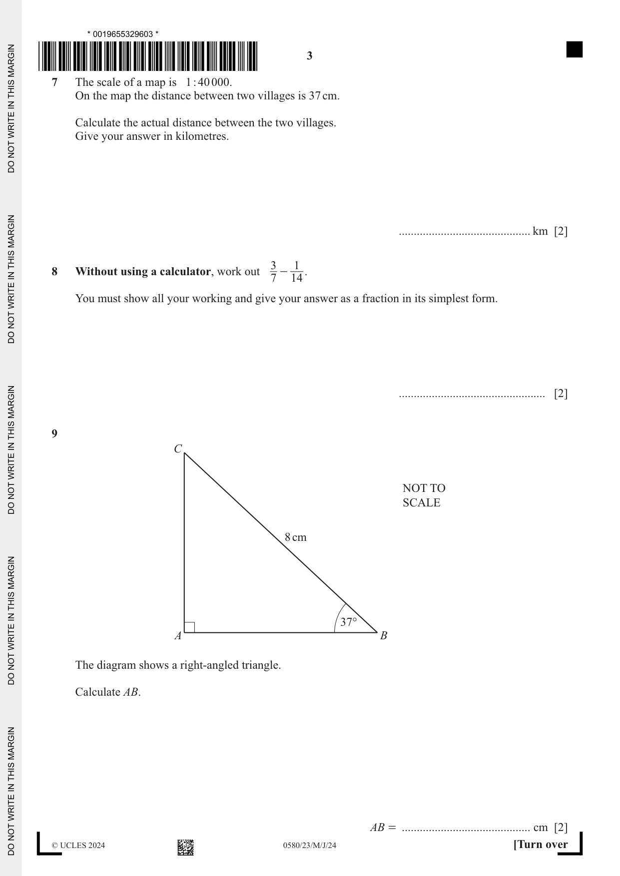Cambridge IGCSE Mathematics 0580 2024 May/June Paper 2 · Variant 3 question paper, page 3 of 12