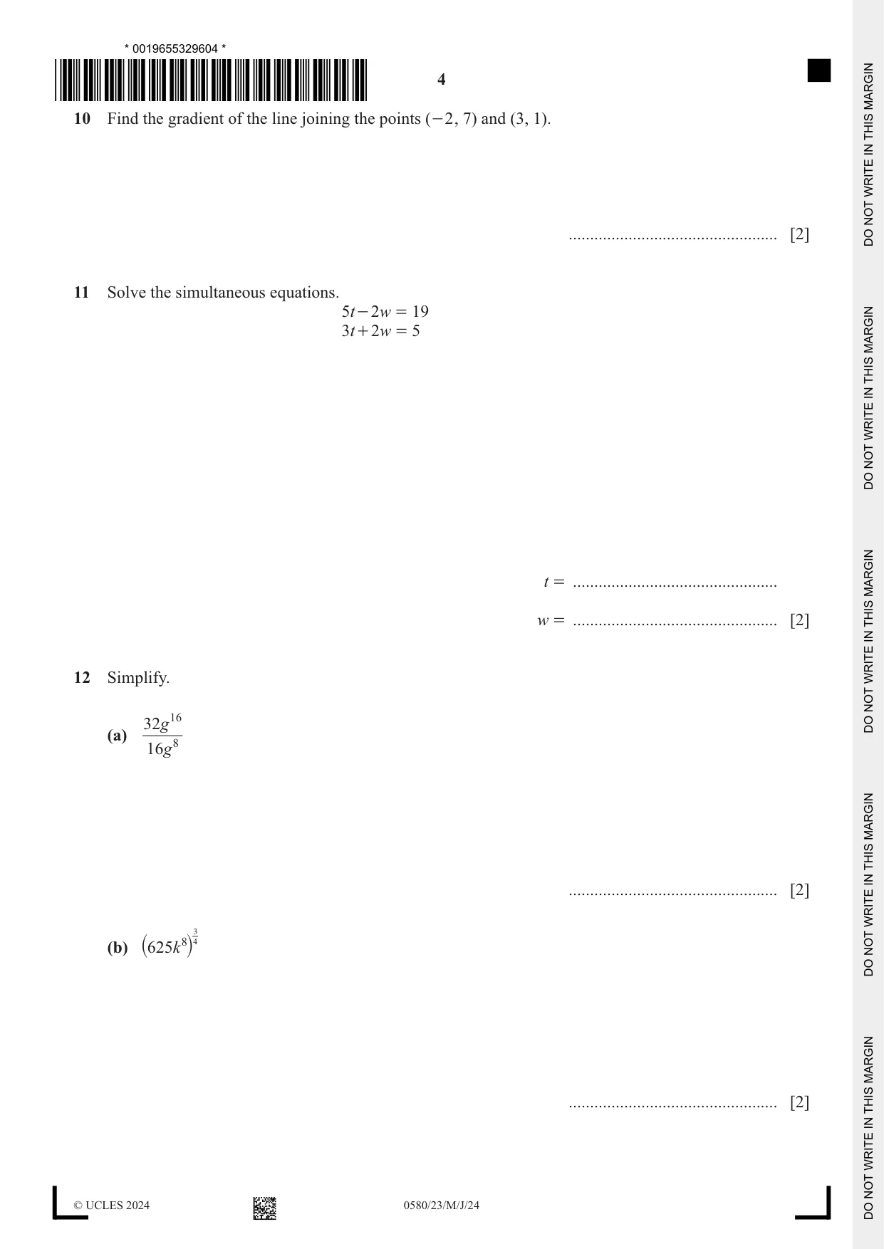 Cambridge IGCSE Mathematics 0580 2024 May/June Paper 2 · Variant 3 question paper, page 4 of 12