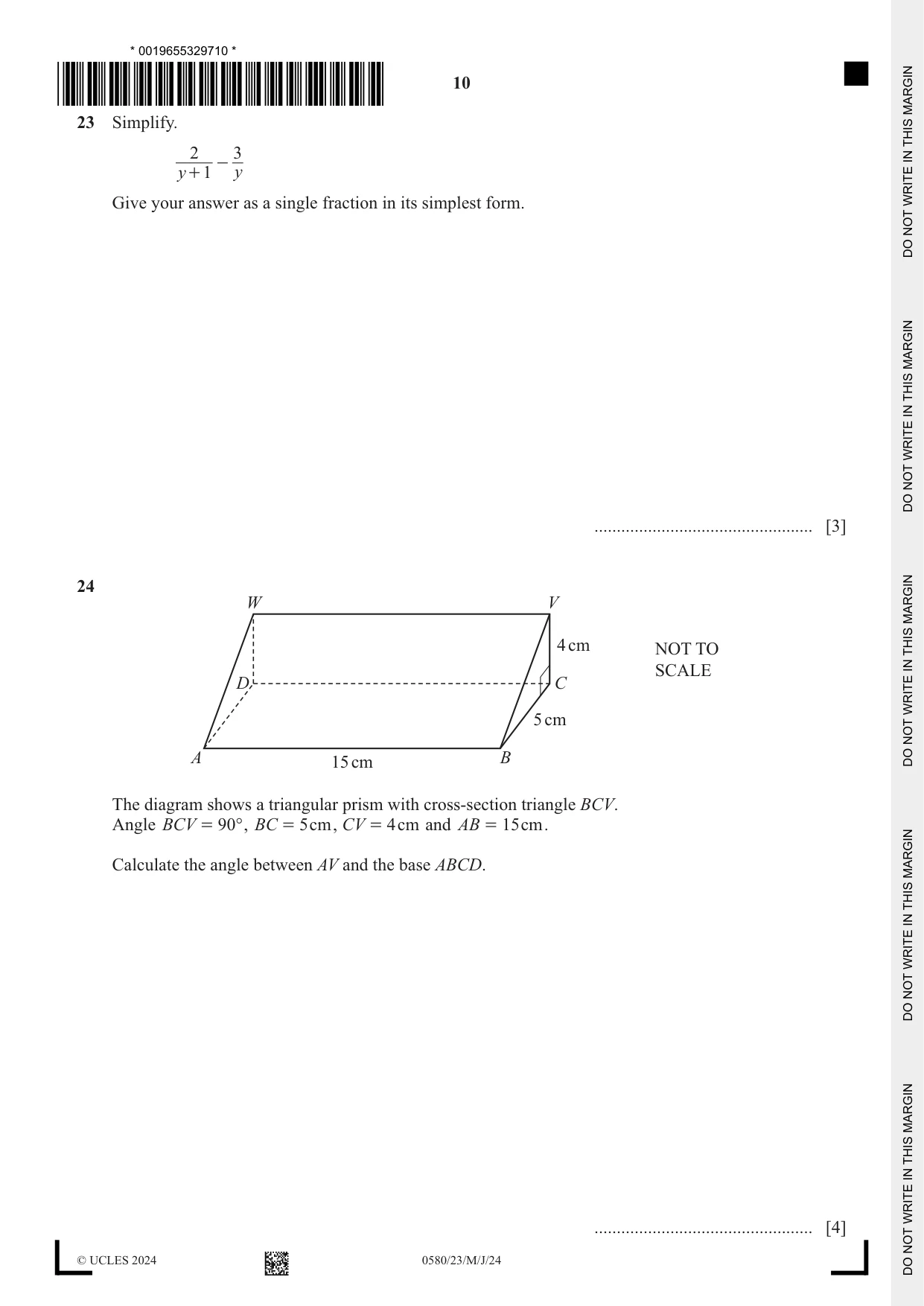 Cambridge IGCSE Mathematics 0580 2024 May/June Paper 2 · Variant 3 question paper, page 10 of 12