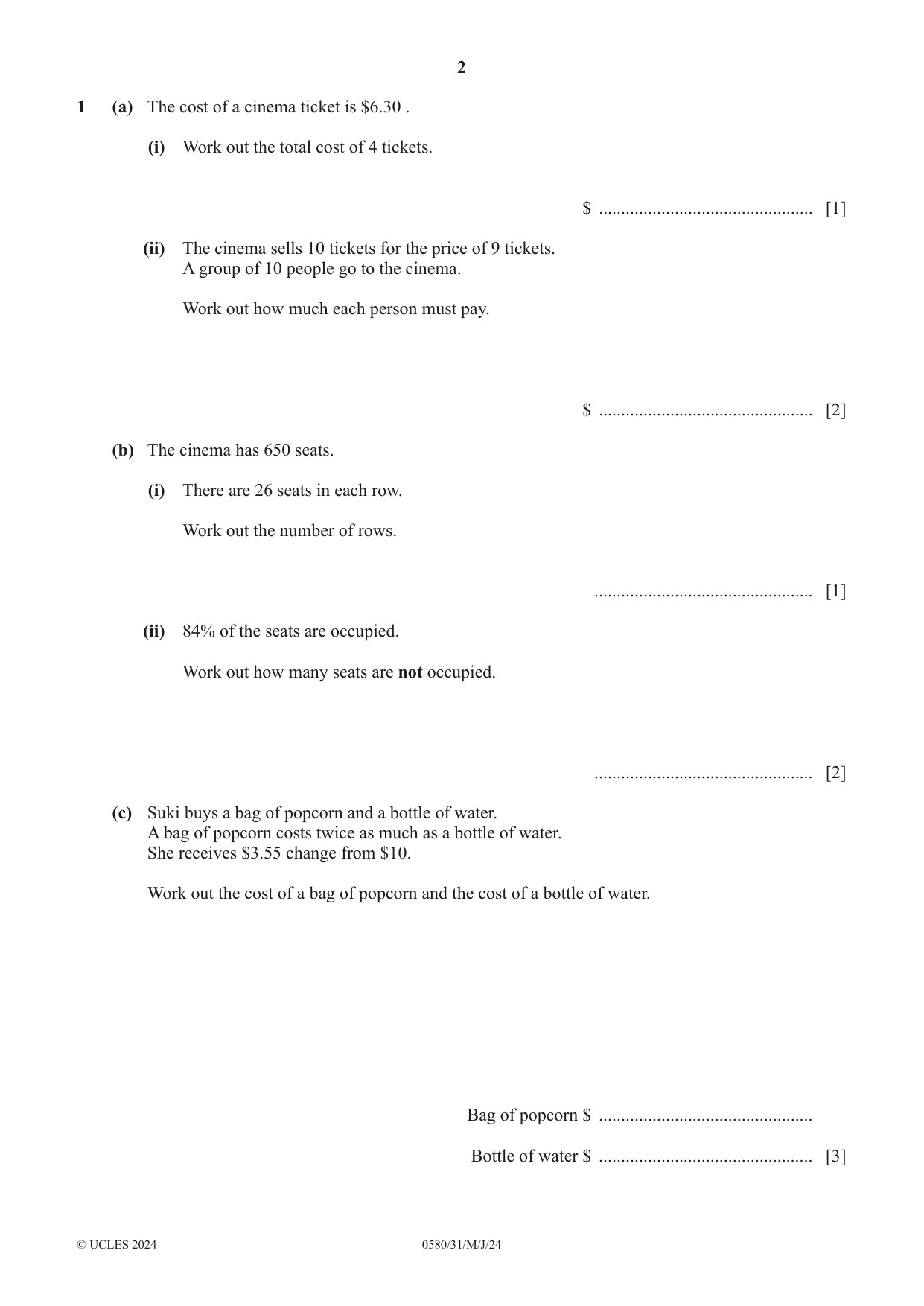 Cambridge IGCSE Mathematics 0580 2024 May/June Paper 3 · Variant 1 question paper, page 2 of 16