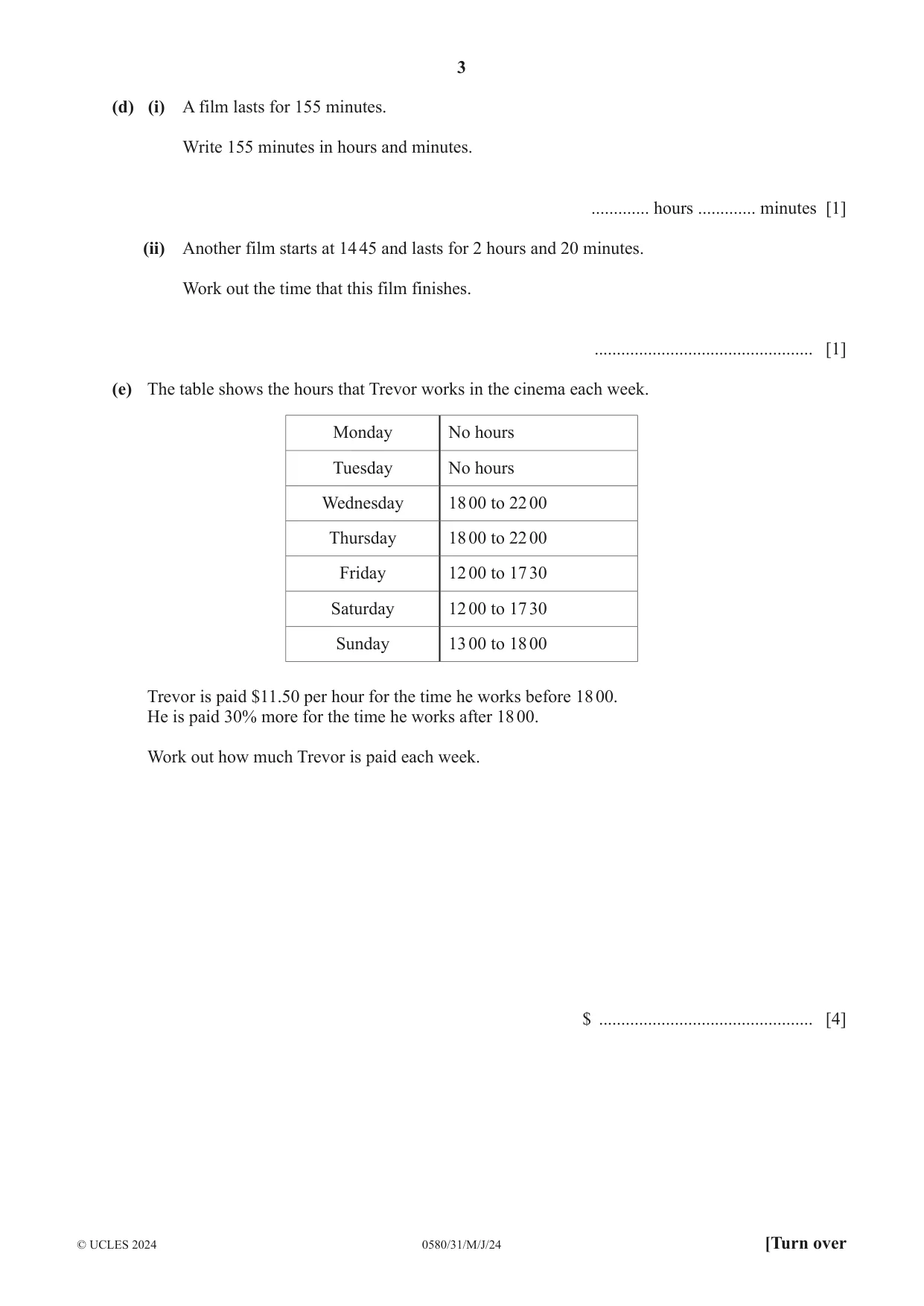 Cambridge IGCSE Mathematics 0580 2024 May/June Paper 3 · Variant 1 question paper, page 3 of 16