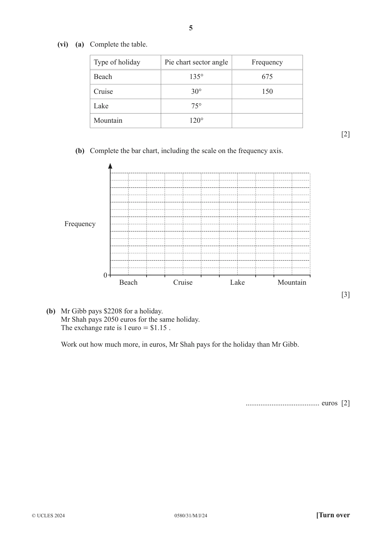 Cambridge IGCSE Mathematics 0580 2024 May/June Paper 3 · Variant 1 question paper, page 5 of 16