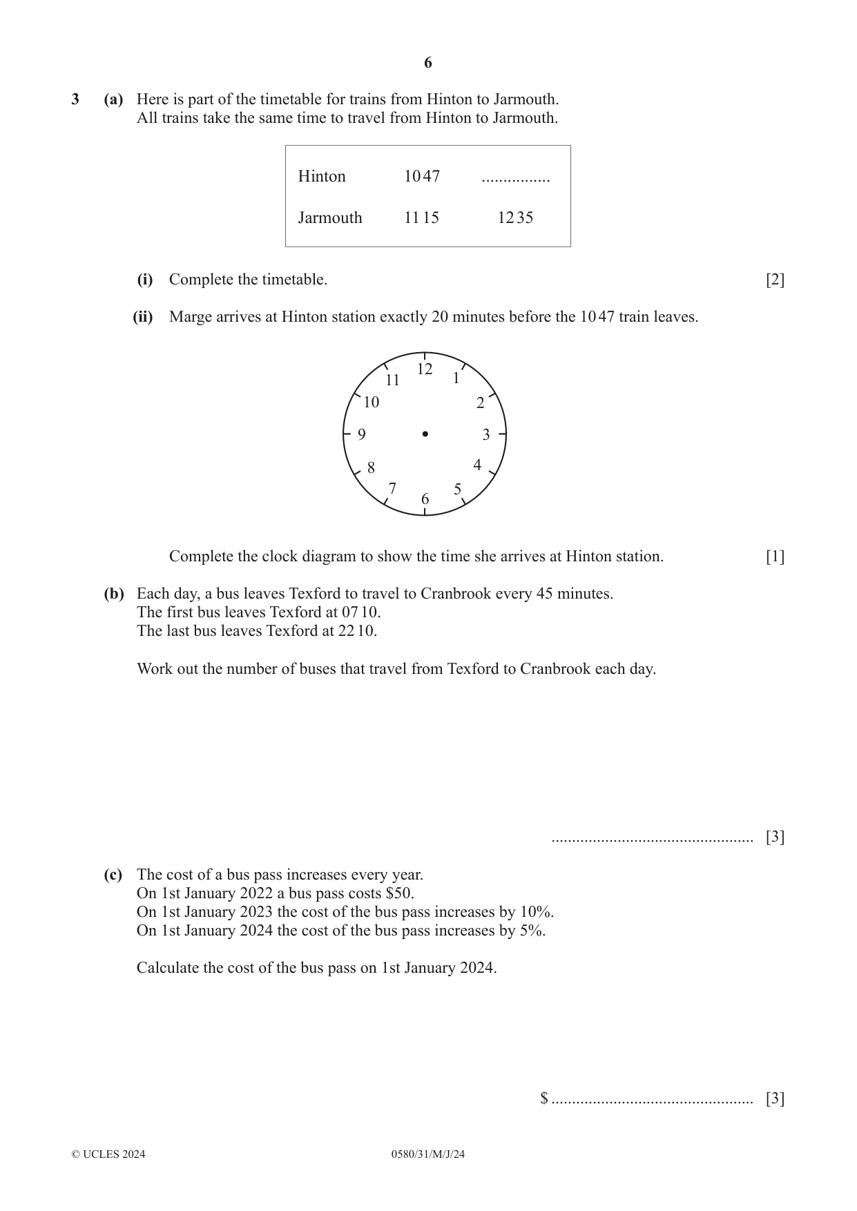 Cambridge IGCSE Mathematics 0580 2024 May/June Paper 3 · Variant 1 question paper, page 6 of 16