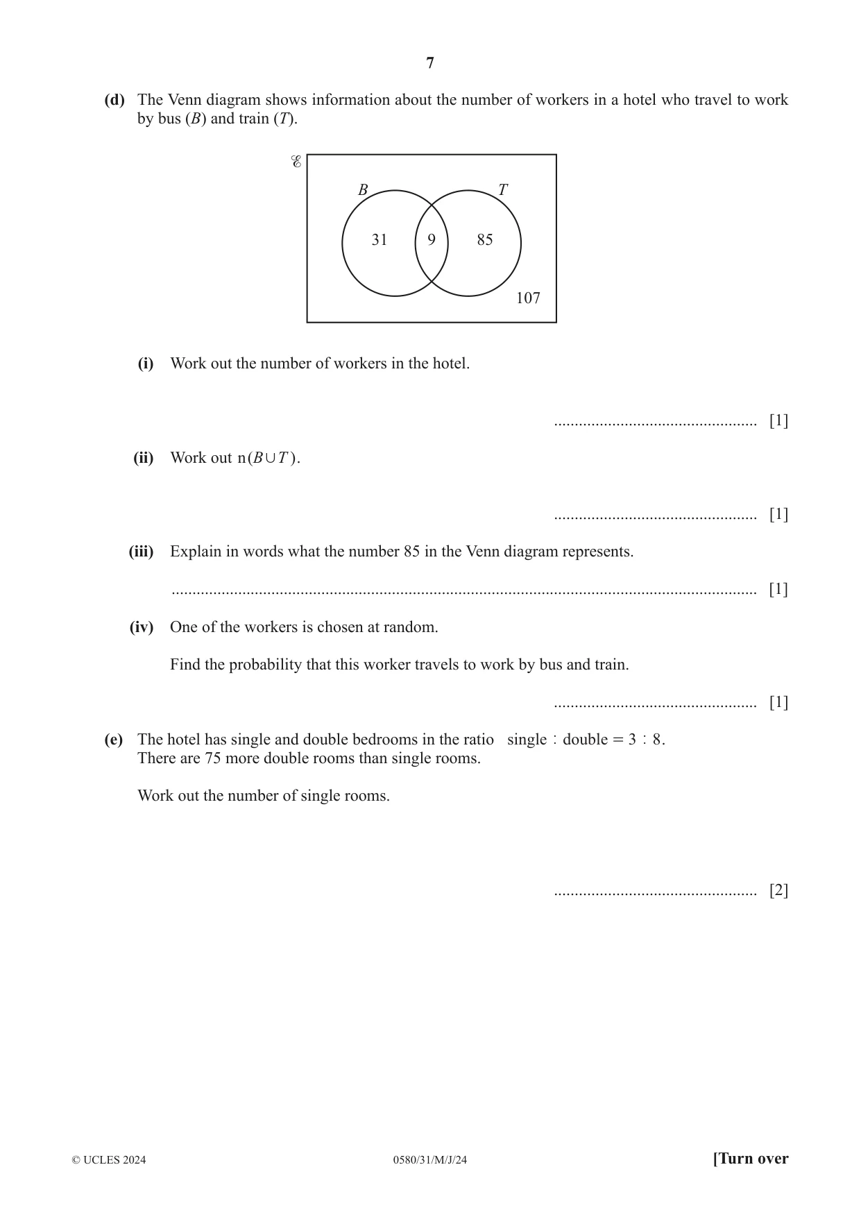 Cambridge IGCSE Mathematics 0580 2024 May/June Paper 3 · Variant 1 question paper, page 7 of 16