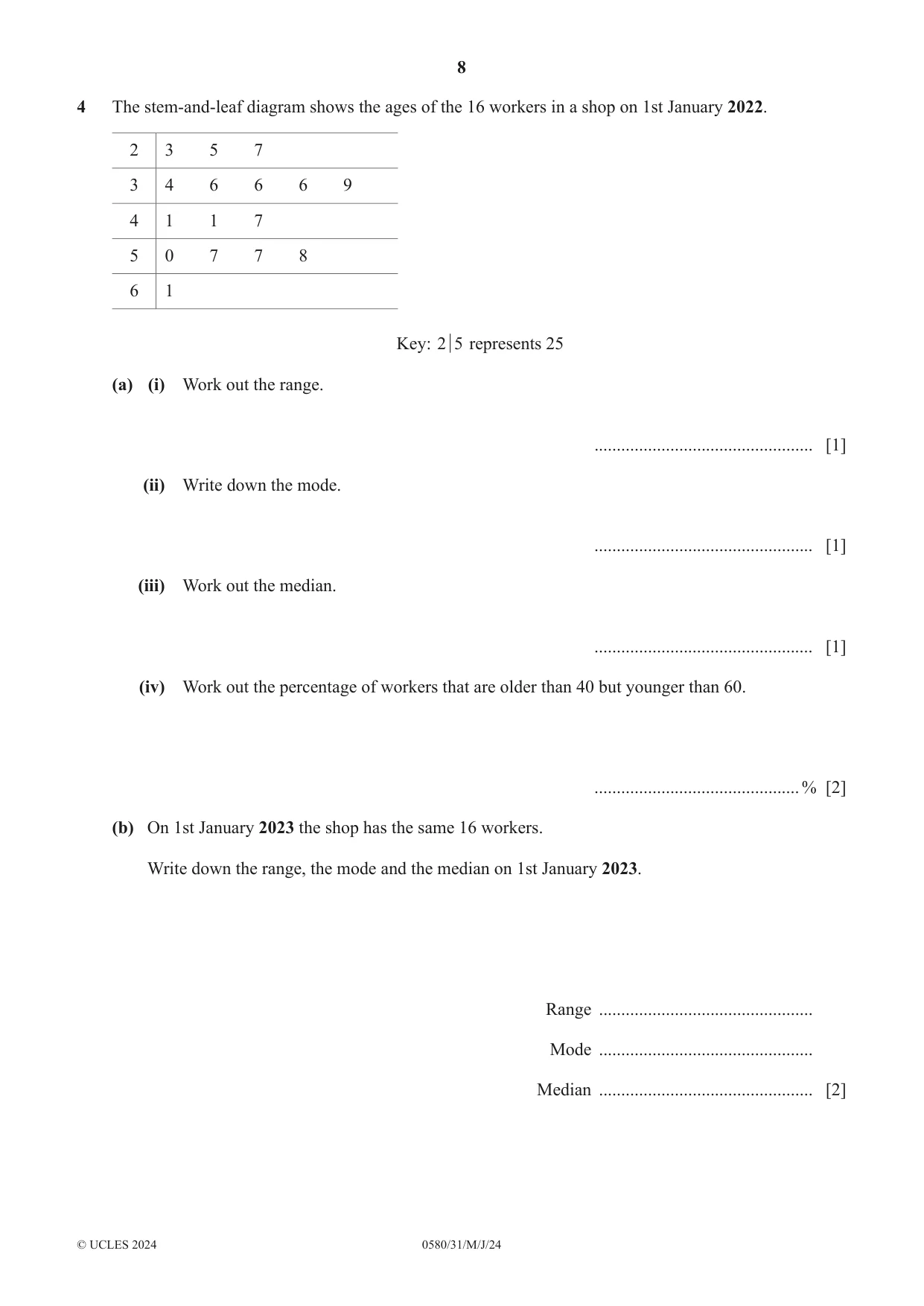 Cambridge IGCSE Mathematics 0580 2024 May/June Paper 3 · Variant 1 question paper, page 8 of 16