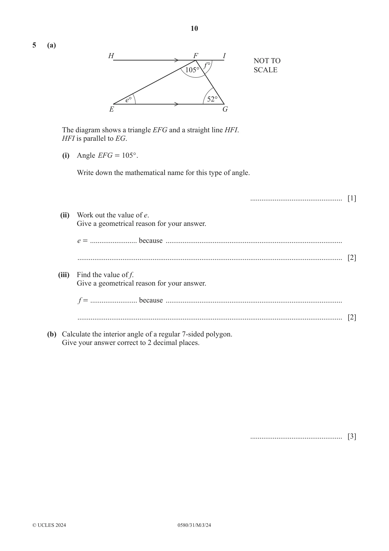 Cambridge IGCSE Mathematics 0580 2024 May/June Paper 3 · Variant 1 question paper, page 10 of 16