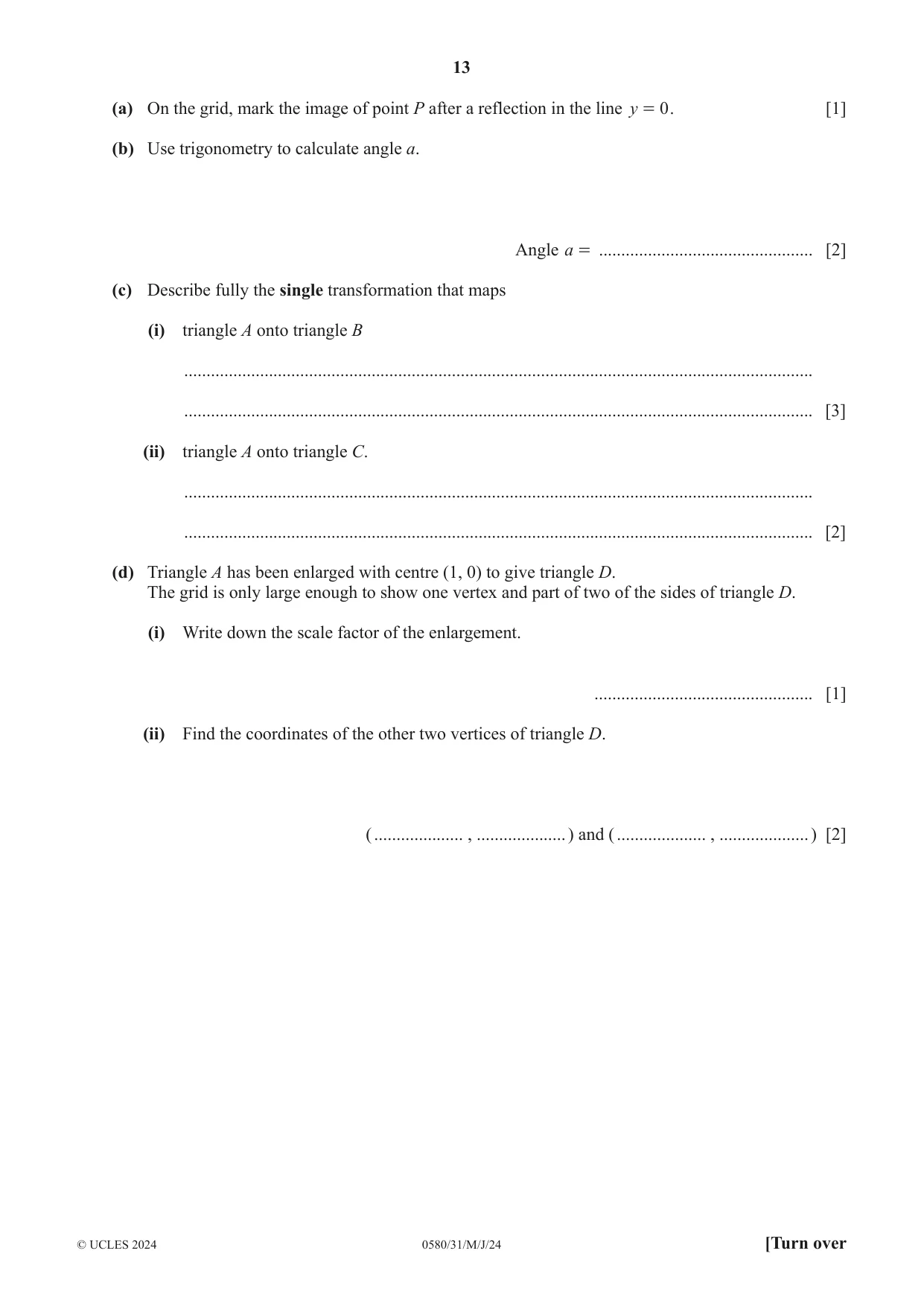 Cambridge IGCSE Mathematics 0580 2024 May/June Paper 3 · Variant 1 question paper, page 13 of 16