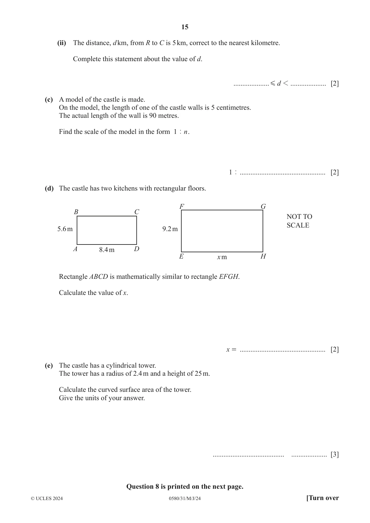 Cambridge IGCSE Mathematics 0580 2024 May/June Paper 3 · Variant 1 question paper, page 15 of 16