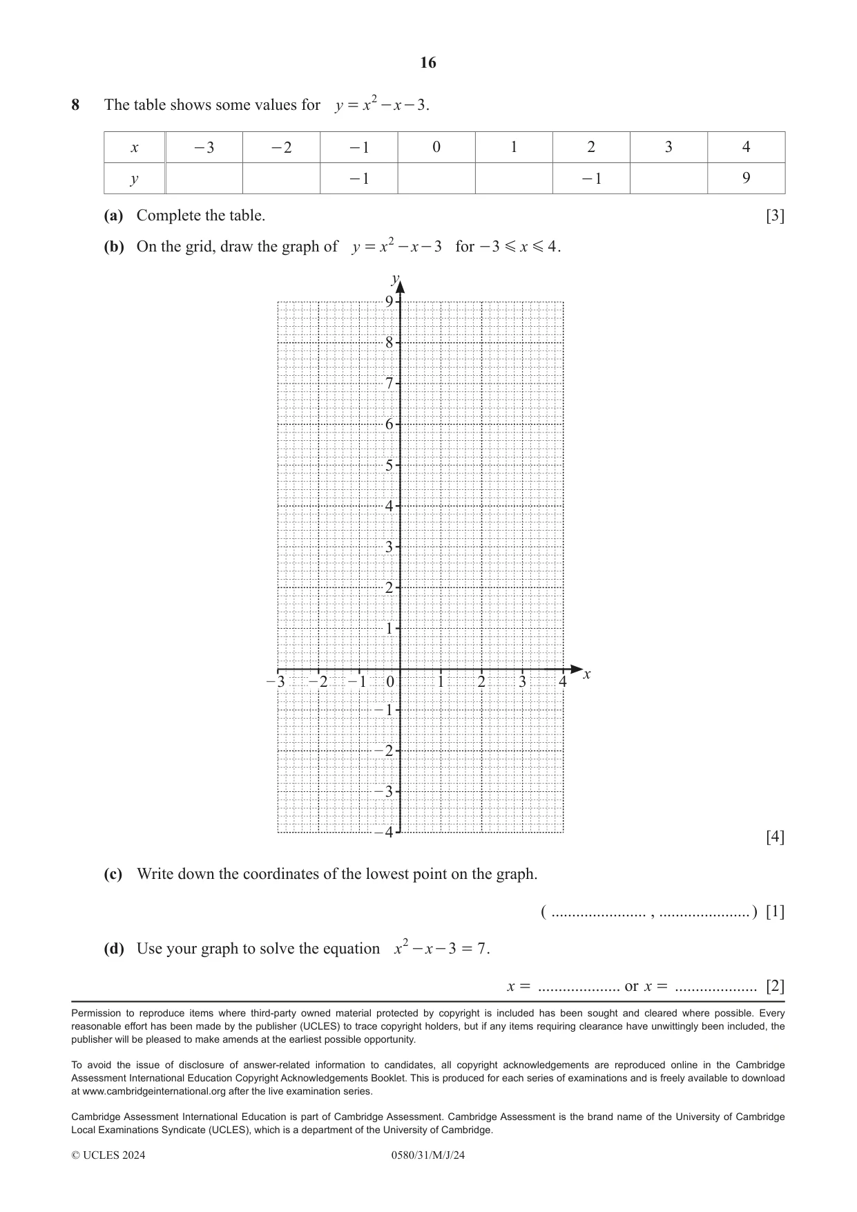 Cambridge IGCSE Mathematics 0580 2024 May/June Paper 3 · Variant 1 question paper, page 16 of 16
