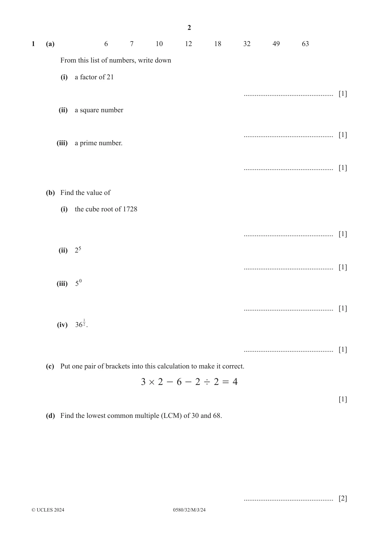 Cambridge IGCSE Mathematics 0580 2024 May/June Paper 3 · Variant 2 question paper, page 2 of 16