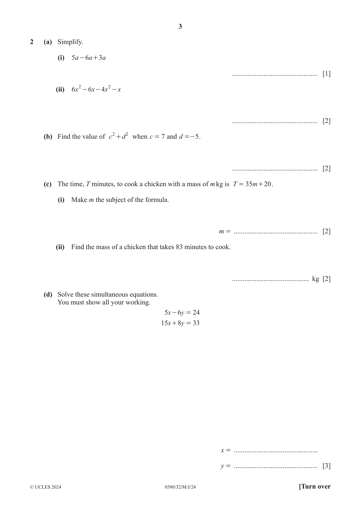 Cambridge IGCSE Mathematics 0580 2024 May/June Paper 3 · Variant 2 question paper, page 3 of 16