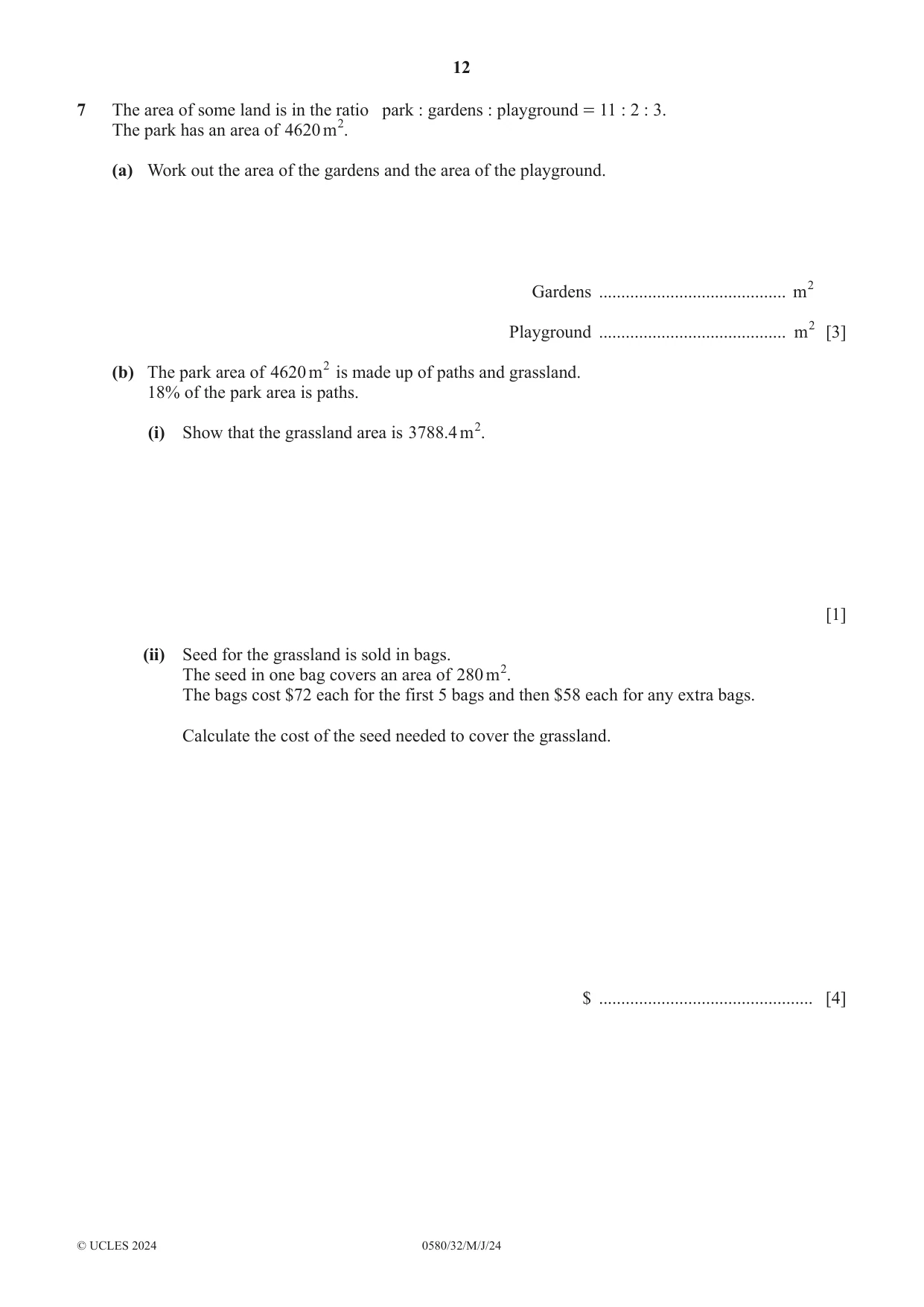 Cambridge IGCSE Mathematics 0580 2024 May/June Paper 3 · Variant 2 question paper, page 12 of 16