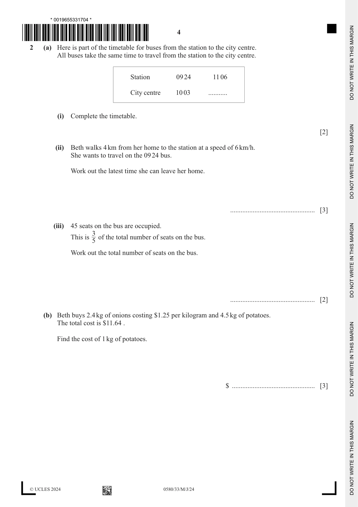 Cambridge IGCSE Mathematics 0580 2024 May/June Paper 3 · Variant 3 question paper, page 4 of 20