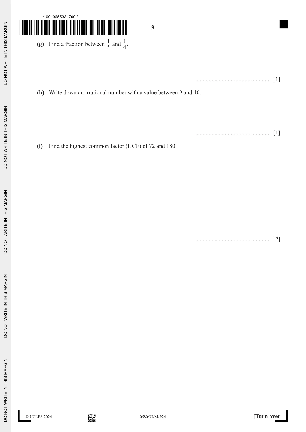 Cambridge IGCSE Mathematics 0580 2024 May/June Paper 3 · Variant 3 question paper, page 9 of 20