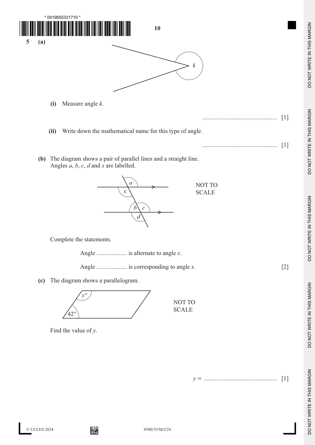 Cambridge IGCSE Mathematics 0580 2024 May/June Paper 3 · Variant 3 question paper, page 10 of 20