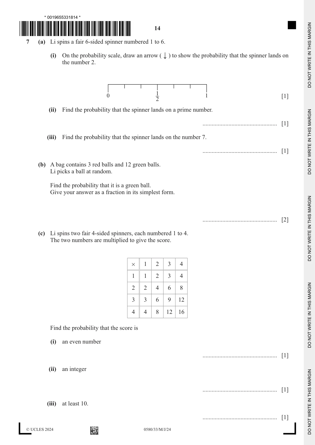 Cambridge IGCSE Mathematics 0580 2024 May/June Paper 3 · Variant 3 question paper, page 14 of 20