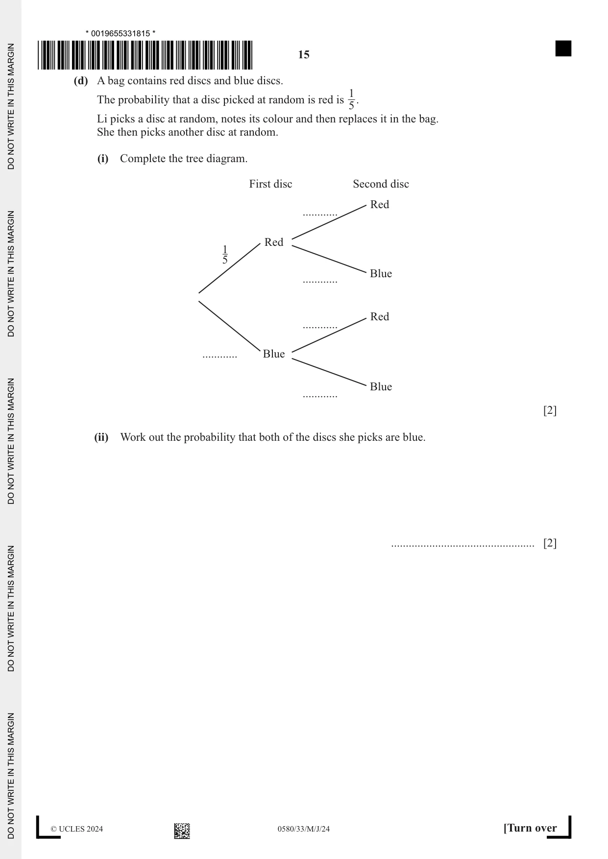 Cambridge IGCSE Mathematics 0580 2024 May/June Paper 3 · Variant 3 question paper, page 15 of 20
