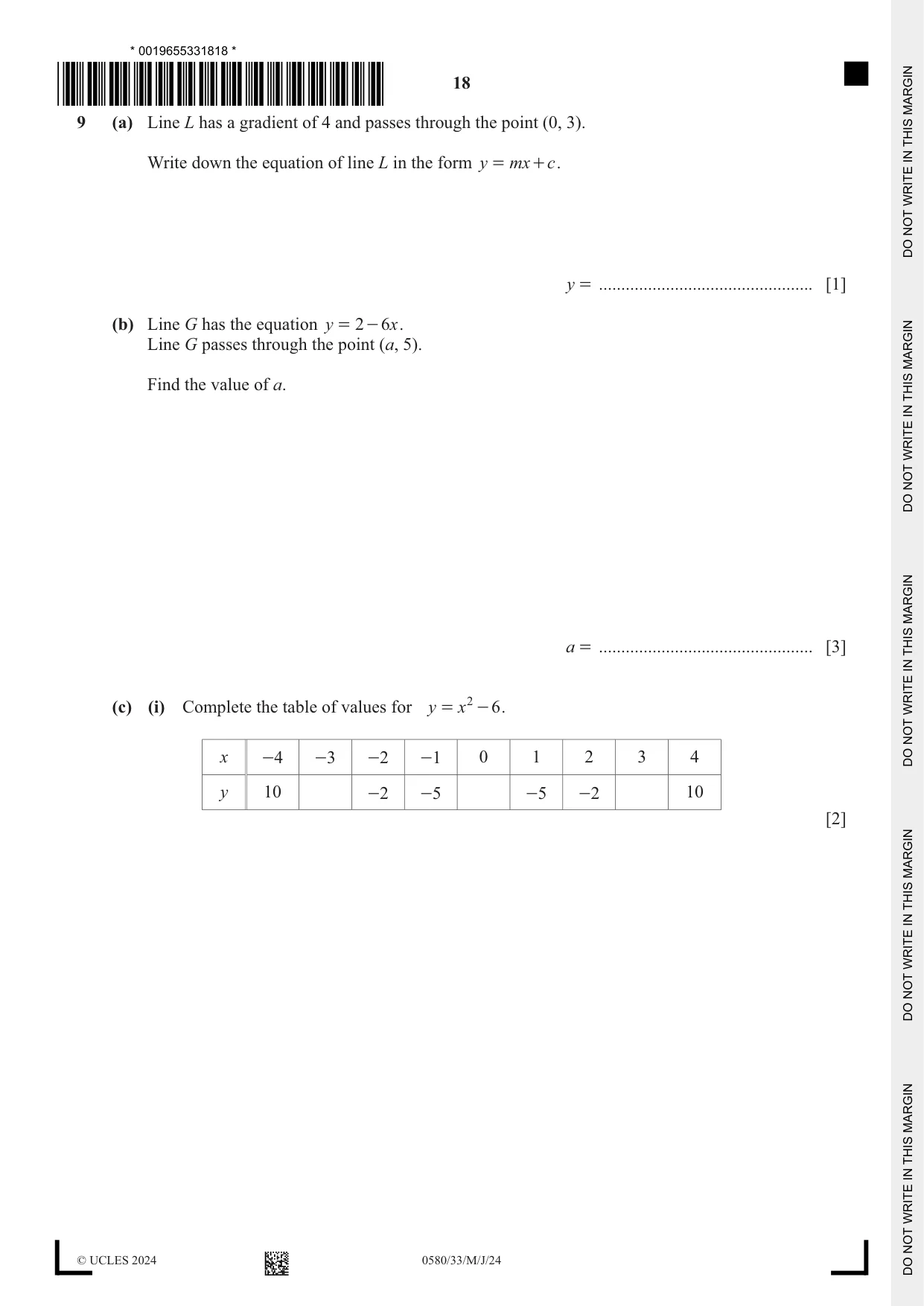 Cambridge IGCSE Mathematics 0580 2024 May/June Paper 3 · Variant 3 question paper, page 18 of 20