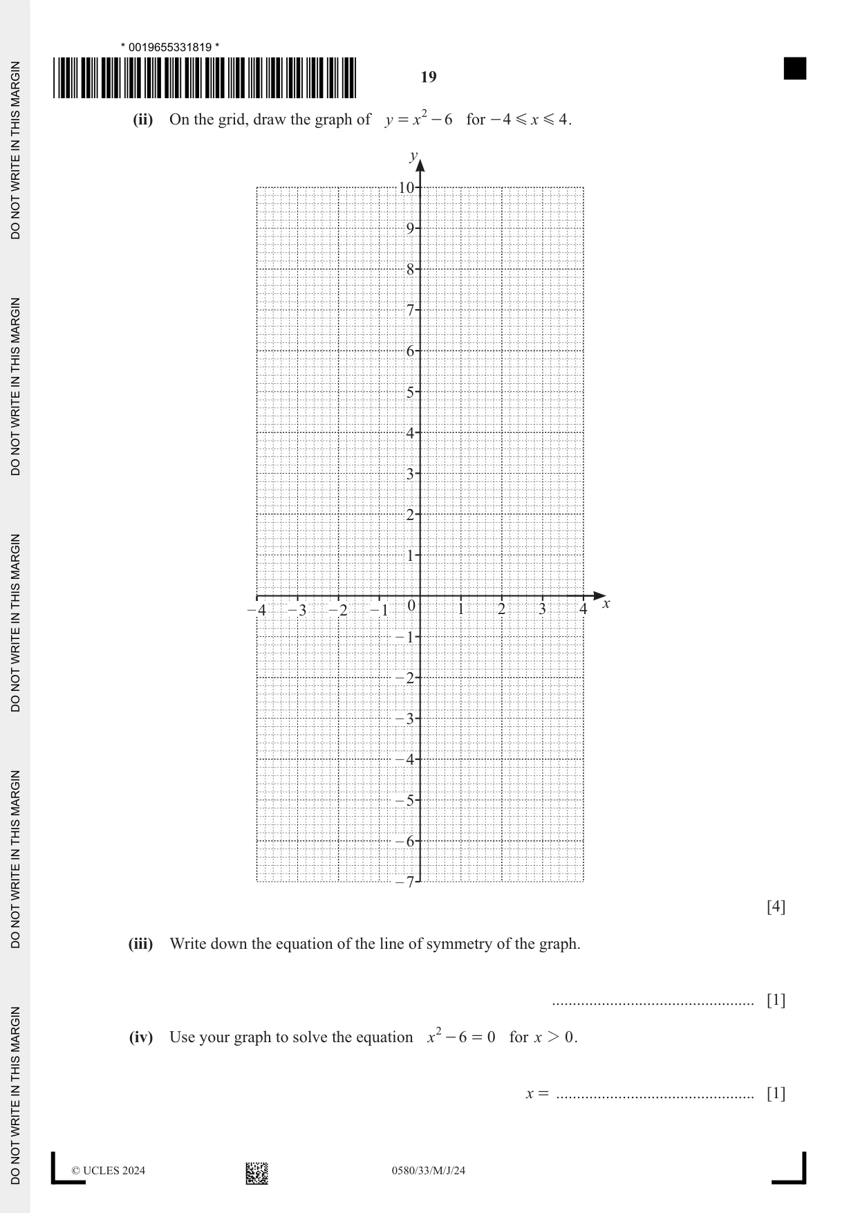 Cambridge IGCSE Mathematics 0580 2024 May/June Paper 3 · Variant 3 question paper, page 19 of 20