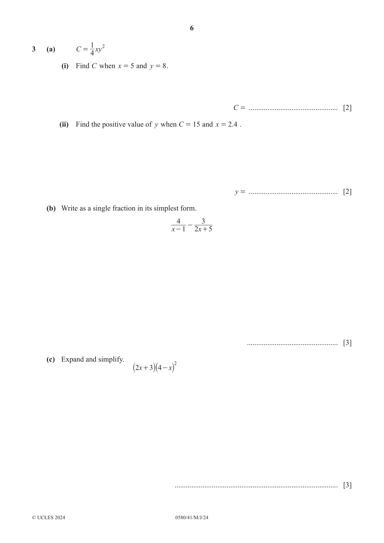 Cambridge IGCSE Mathematics 0580 2024 May/June Paper 4 · Variant 1 question paper, page 6 of 20