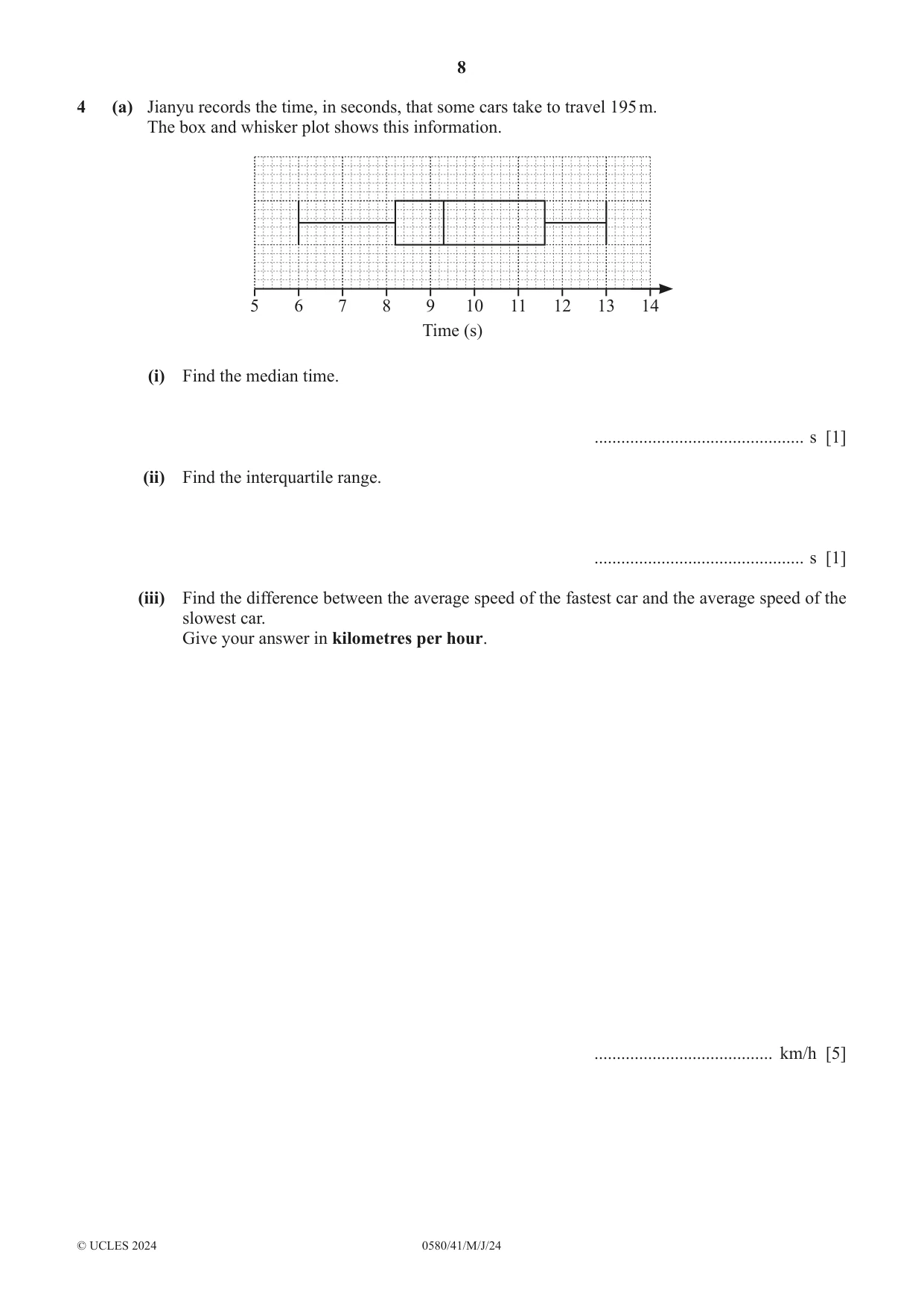 Cambridge IGCSE Mathematics 0580 2024 May/June Paper 4 · Variant 1 question paper, page 8 of 20