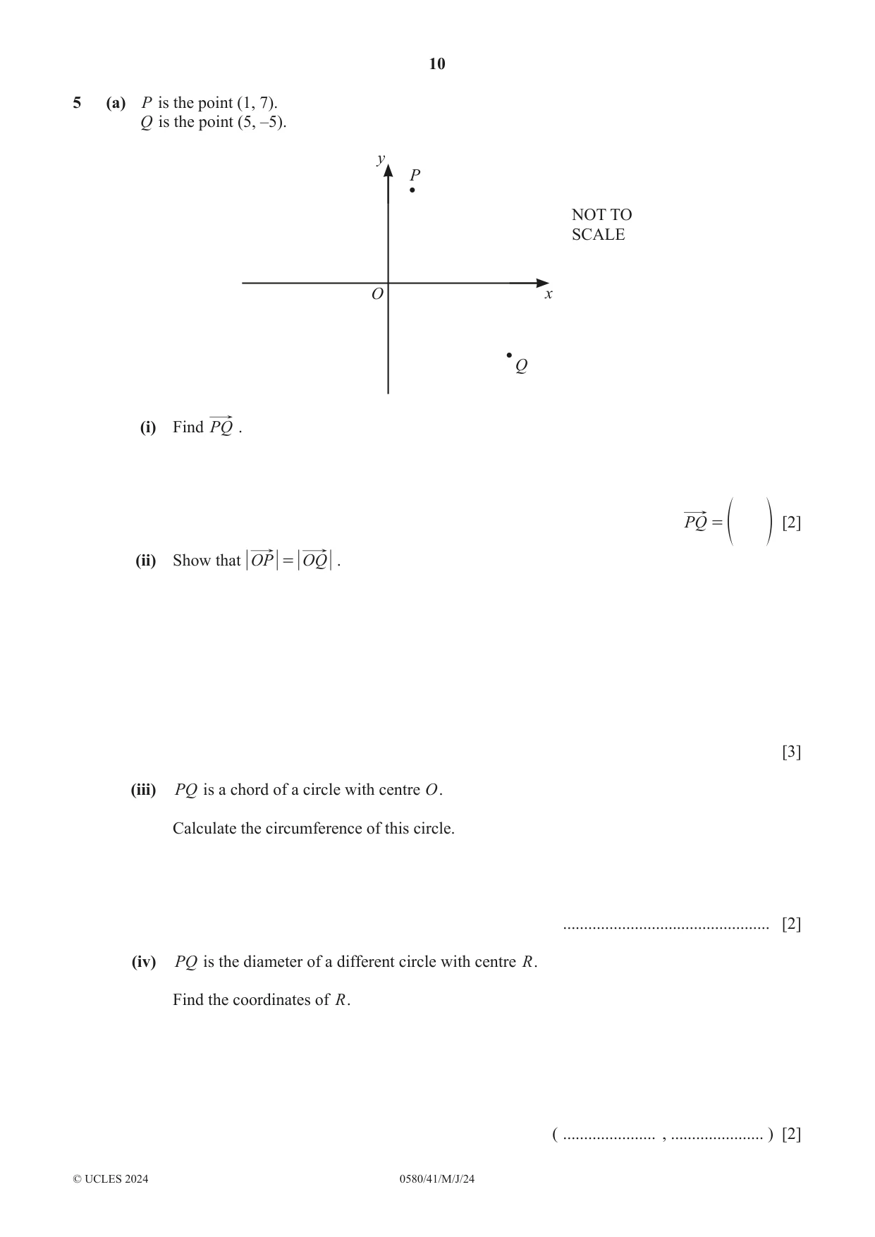 Cambridge IGCSE Mathematics 0580 2024 May/June Paper 4 · Variant 1 question paper, page 10 of 20