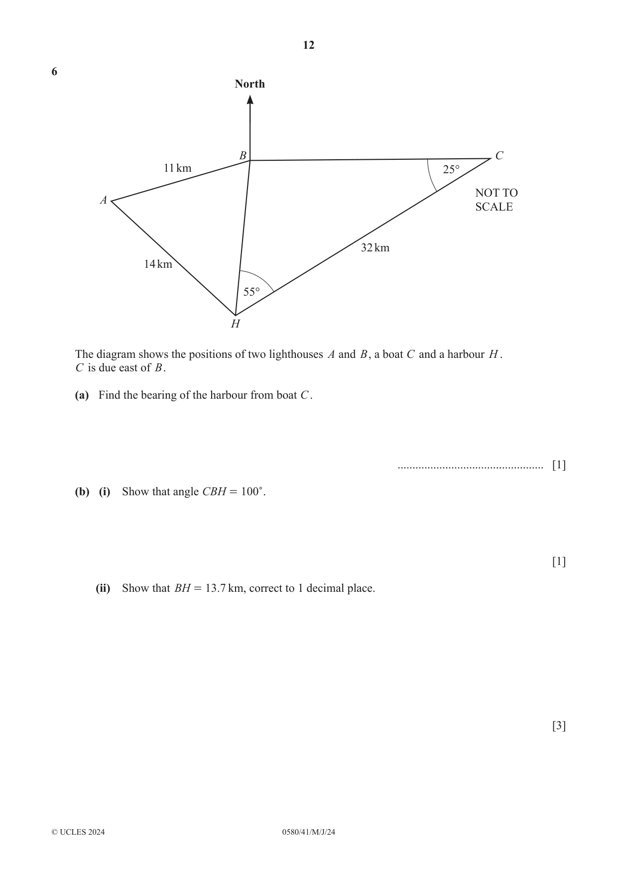Cambridge IGCSE Mathematics 0580 2024 May/June Paper 4 · Variant 1 question paper, page 12 of 20