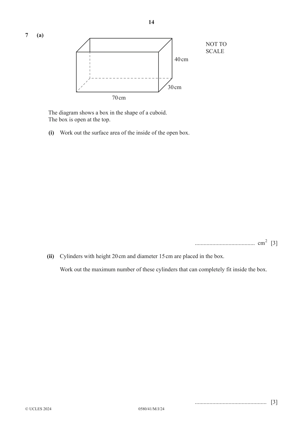 Cambridge IGCSE Mathematics 0580 2024 May/June Paper 4 · Variant 1 question paper, page 14 of 20