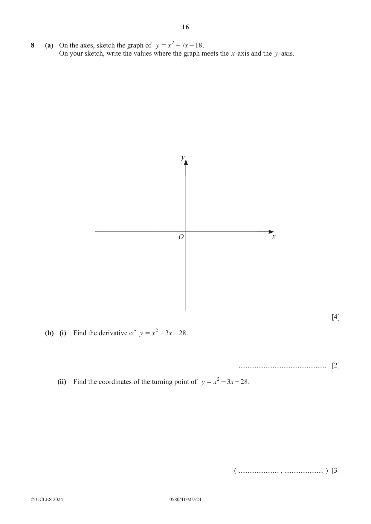 Cambridge IGCSE Mathematics 0580 2024 May/June Paper 4 · Variant 1 question paper, page 16 of 20